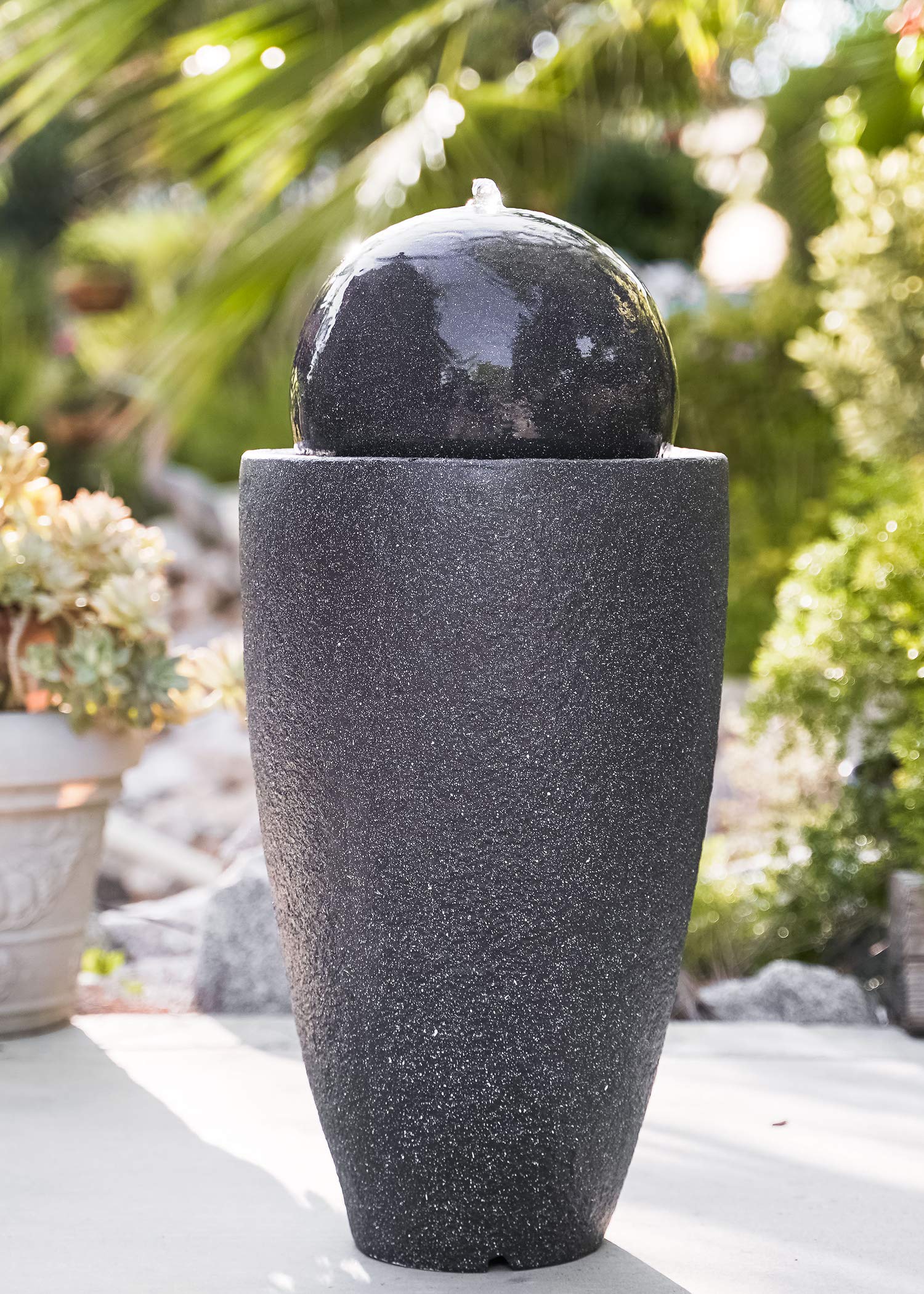 XBrand GE2612FTBK Modern Stone Textured Round Sphere Water Fountain with LED Lights - 25.6