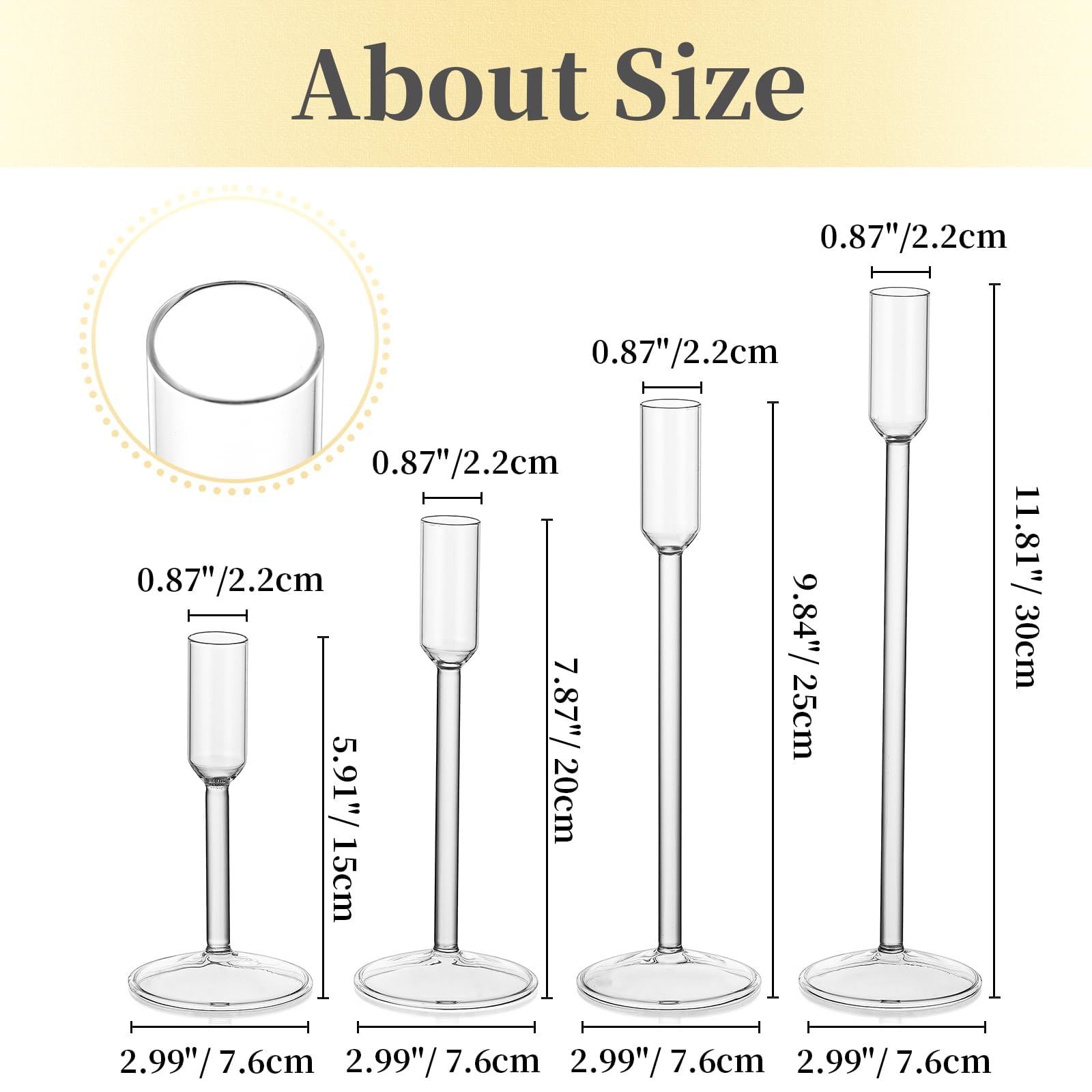 Hewory 4Pcs Clear Glass Taper Candlestick Holders - Tall Candle Holders for Dinner Table, Wedding, Christmas & Holiday Decor - Elegant Centerpiece for Home, Party & Special Occasions