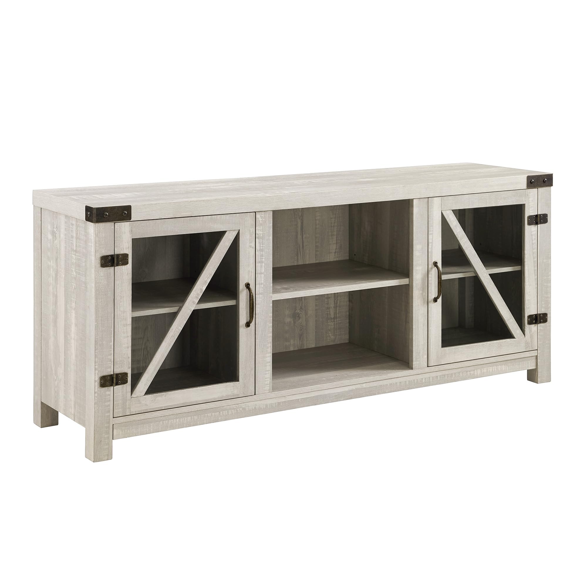 Walker Edison Wesley Modern Farmhouse 65 Inch TV Stand with Glass Doors - Rustic Stone Grey Entertainment Center for Living Room, Bedroom & Home Theater