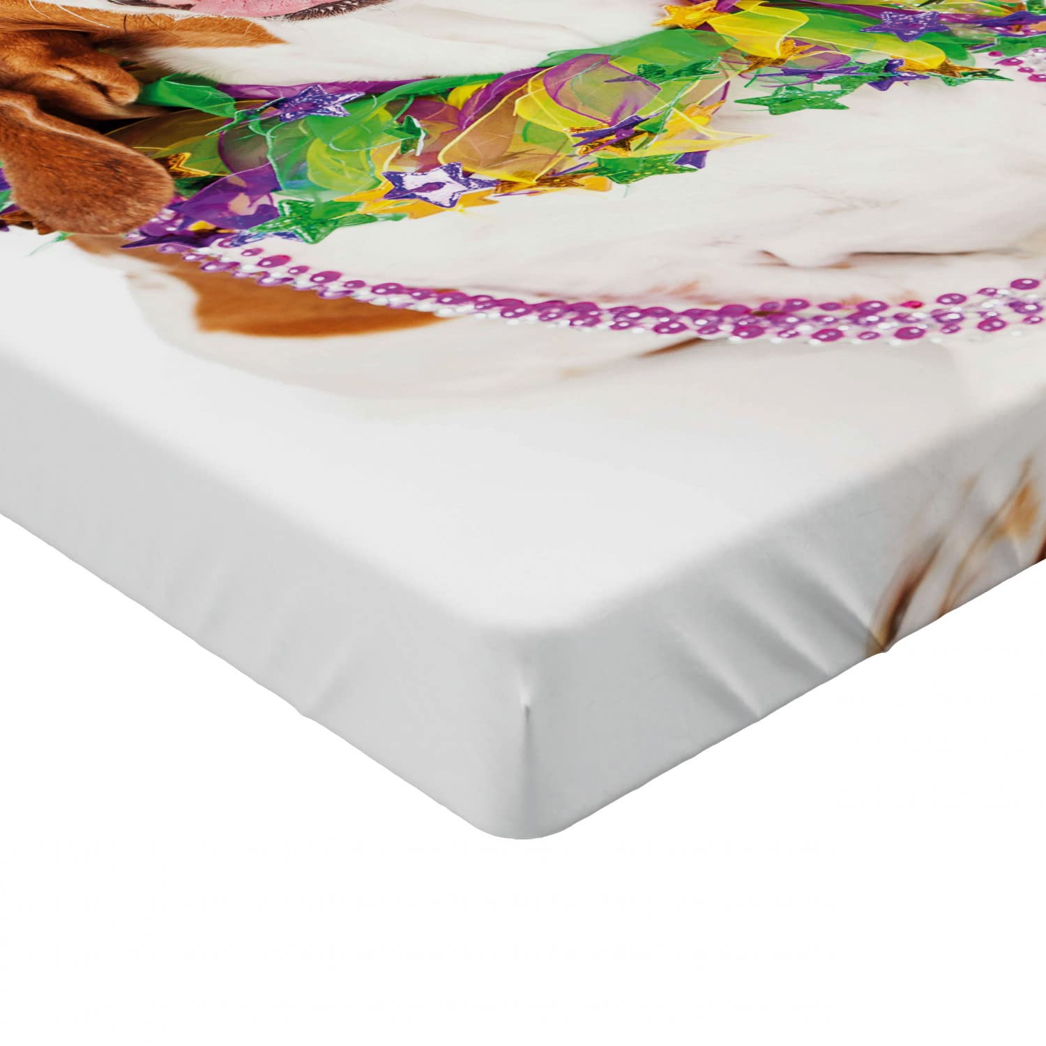 Happy Smiling Basset Hound Fitted Sheet - Queen Size for Mardi Gras & Dog Lovers
