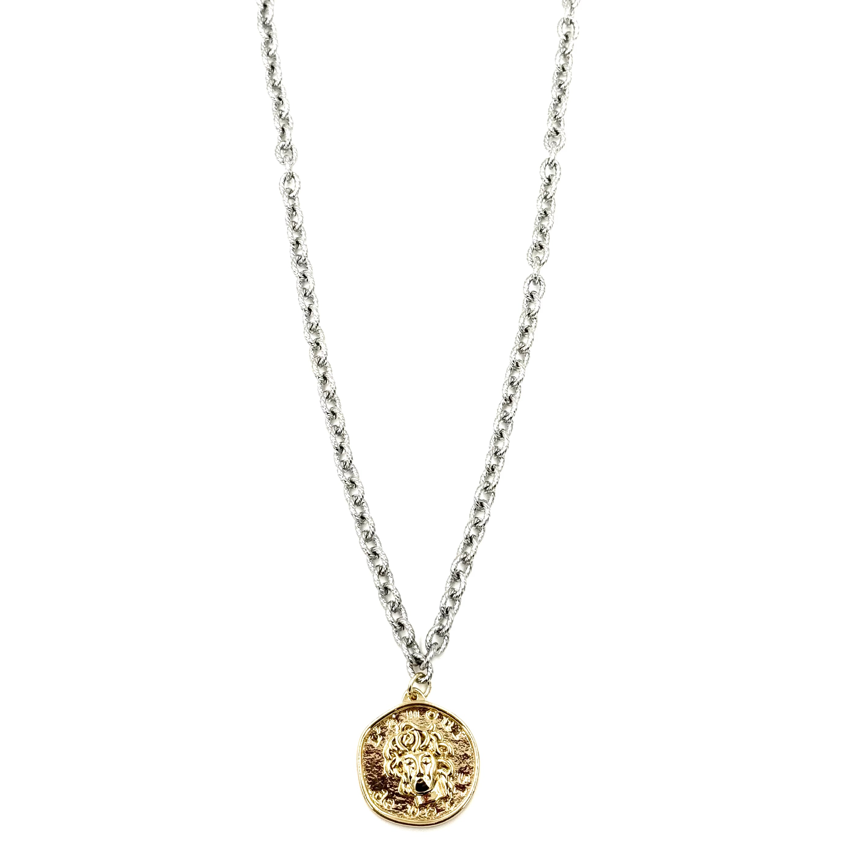 Ashley Gold Stainless Steel Gold Plated Twist Chain with Large Coin Pendant Necklace for Women - Elegant Layered Jewelry Gift for Birthday, Anniversary & Special Occasions