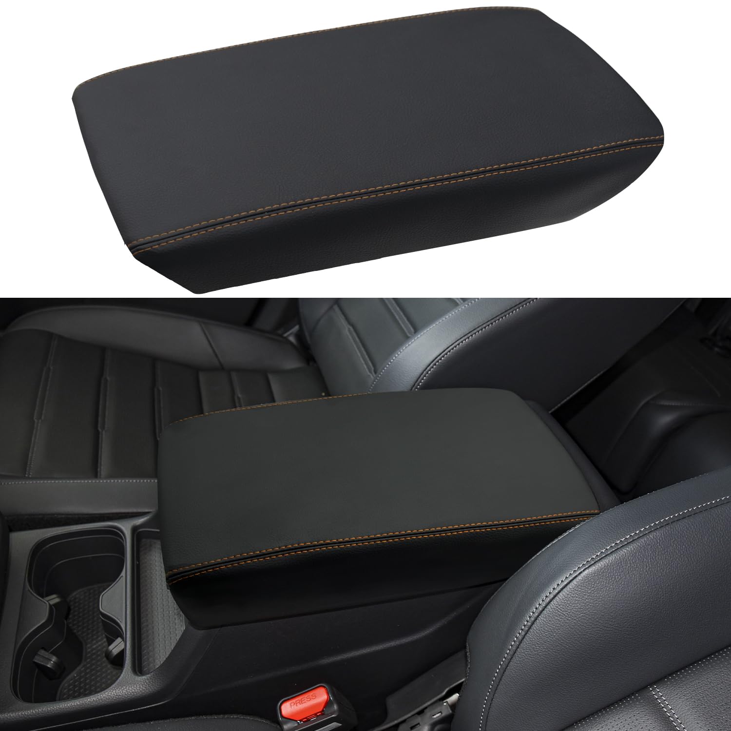 Premium Leather Center Console Armrest Cover for Honda CR-V 2023-2025 Models | CRV Accessories Armrest Box Protector with Orange Stitching | Durable Middle Console Pad for Comfort & Style | Perfect for Road Trips & Daily Commutes