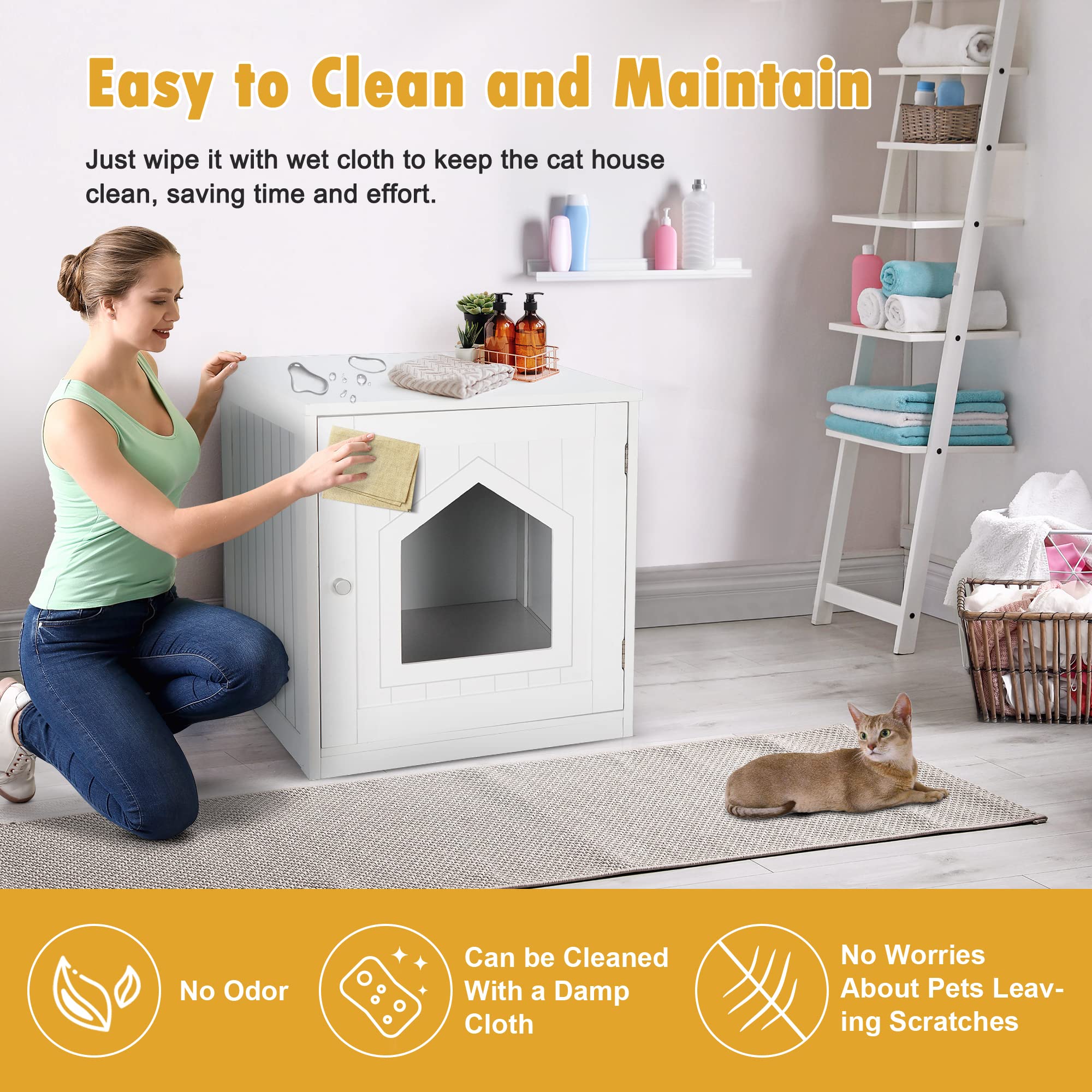 Hidden Cat Litter Box Furniture Enclosure - White Indoor Cabinet with Side Table & Nightstand Design | Perfect for Small Spaces & Home Decor | Multi-Functional Cat House for Living Room, Bedroom or Bathroom