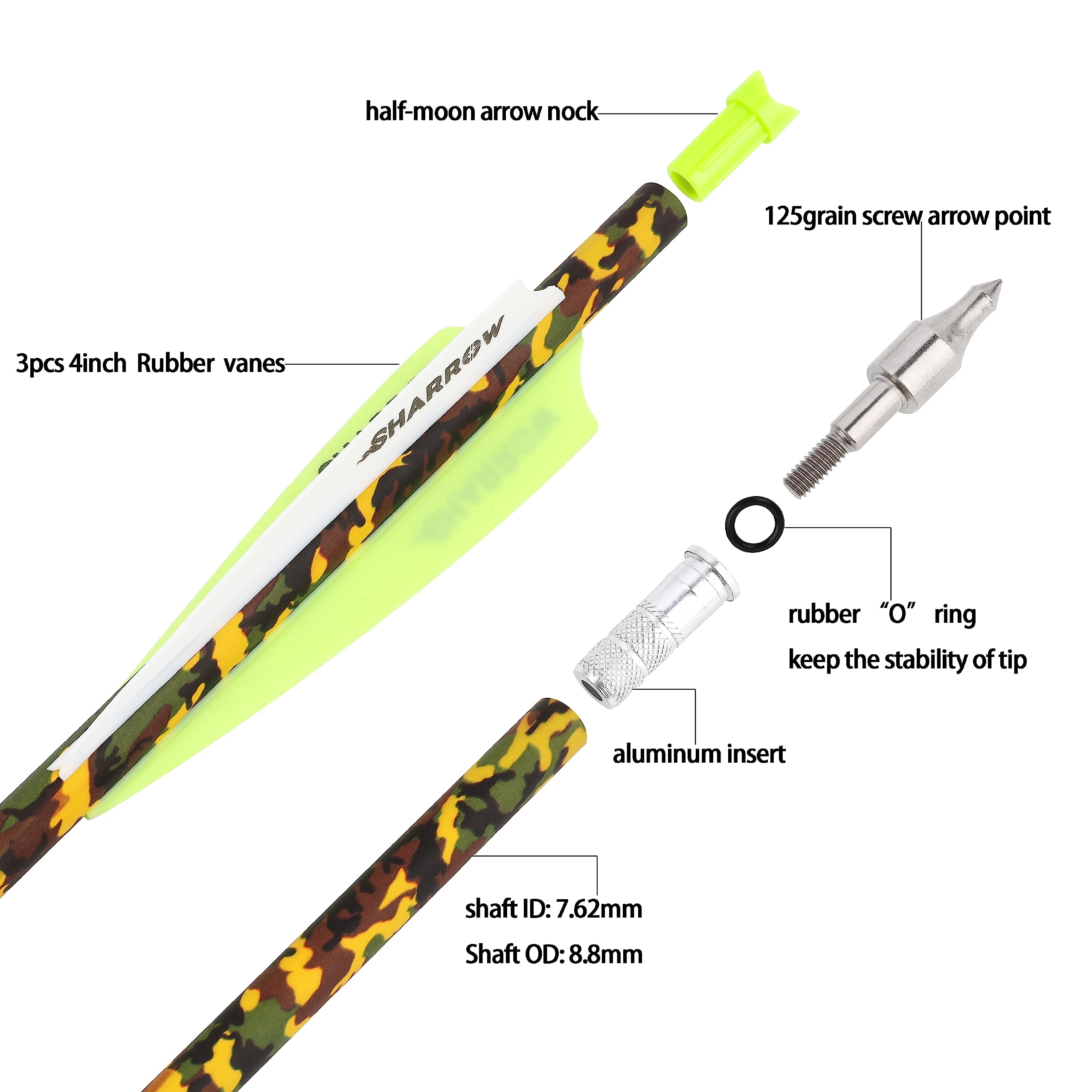 Carbon Crossbow Bolts 16-22 Inch with Broadheads for Hunting - 6/12PCS