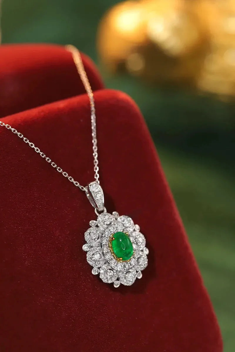 18K White & Yellow Gold Necklace with Real Natural Emerald & Diamonds | Luxury Women's Jewelry for Parties, Weddings & Special Occasions