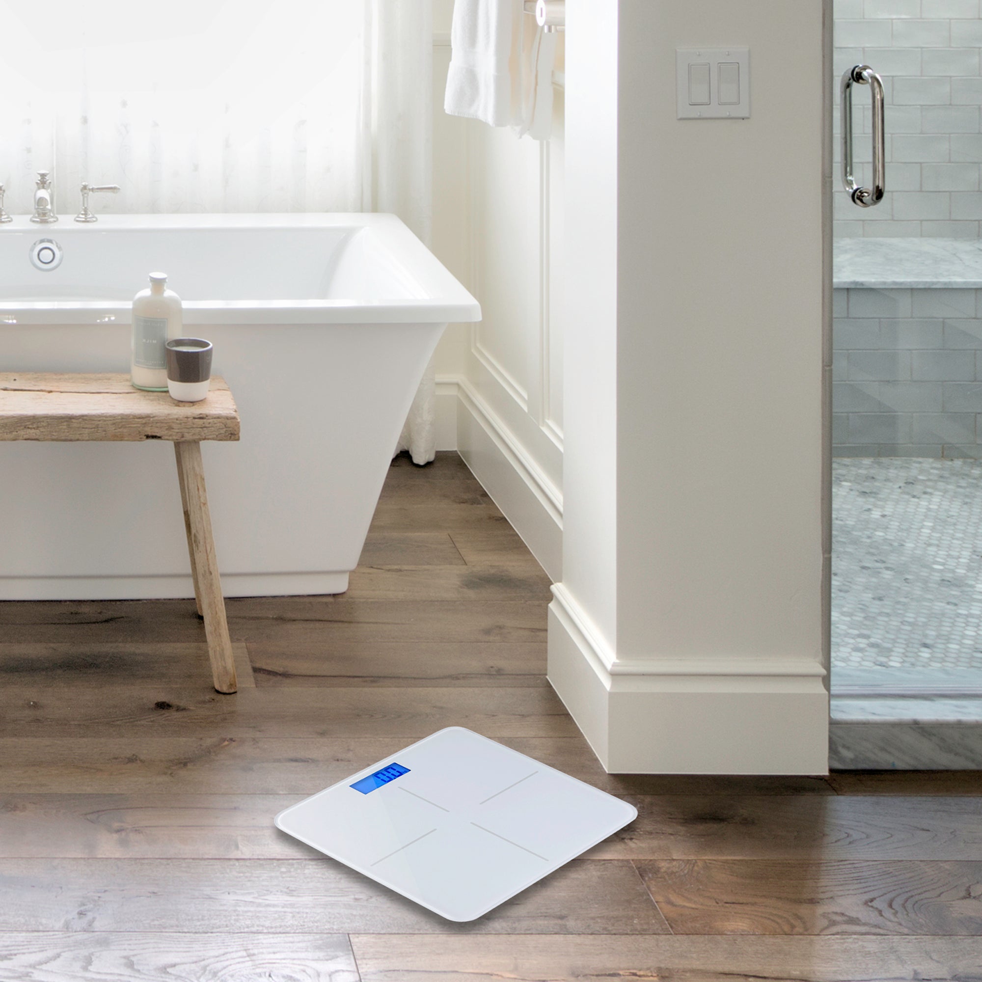 Smart Digital Bathroom Scale - Ultra Thin Auto Step-On Body Weight Scale with High Precision Sensors | Perfect for Home Gym, Fitness Tracking & Health Monitoring (White)