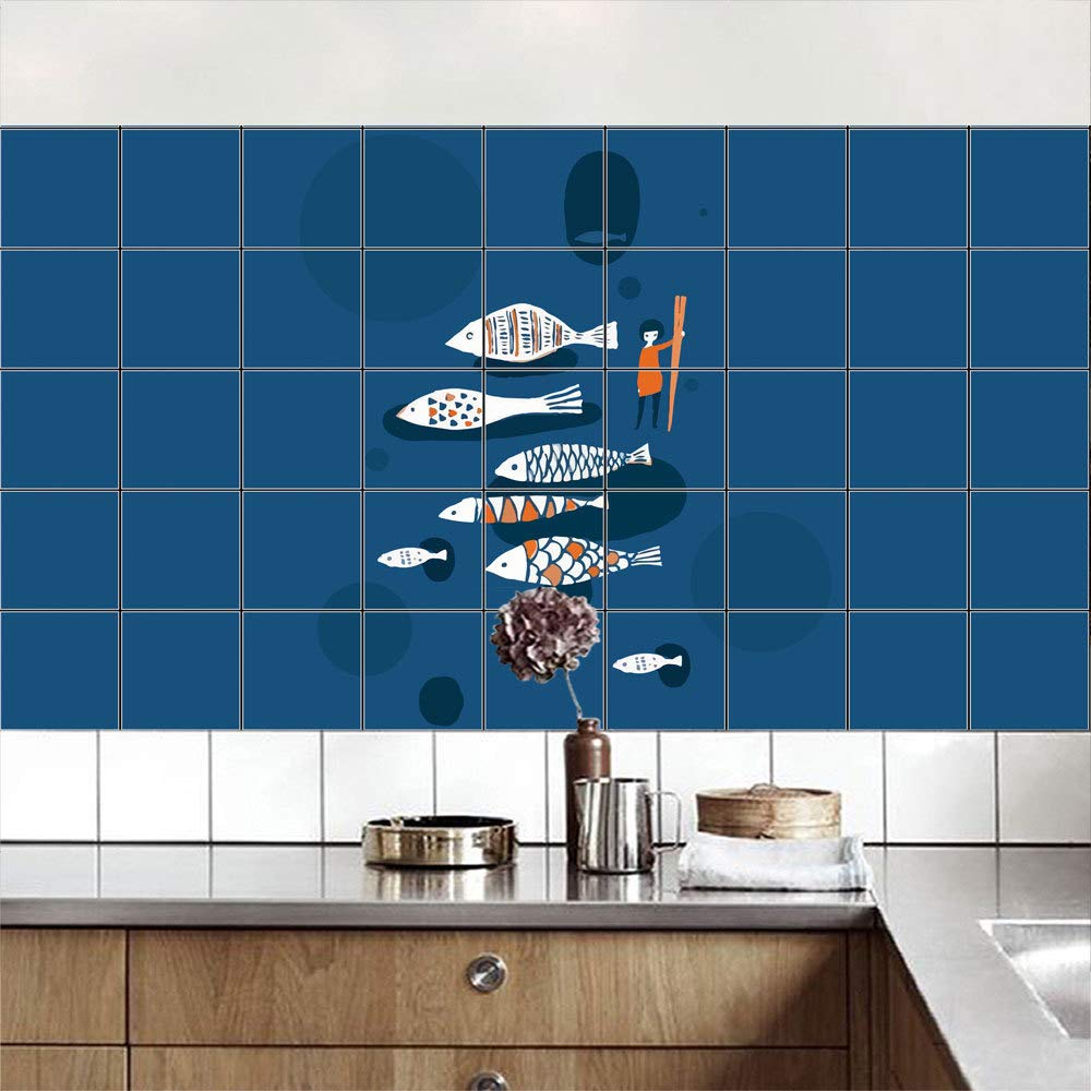 Hand-Painted Koi Fish Tile Stickers - 3D Retro Waterproof Floor & Wall Decals - DIY Non-Slip Vinyl Stickers (100cm x 20cm, 5-Pack) for Bathroom, Kitchen Backsplash, Pool Deck & Home Decor