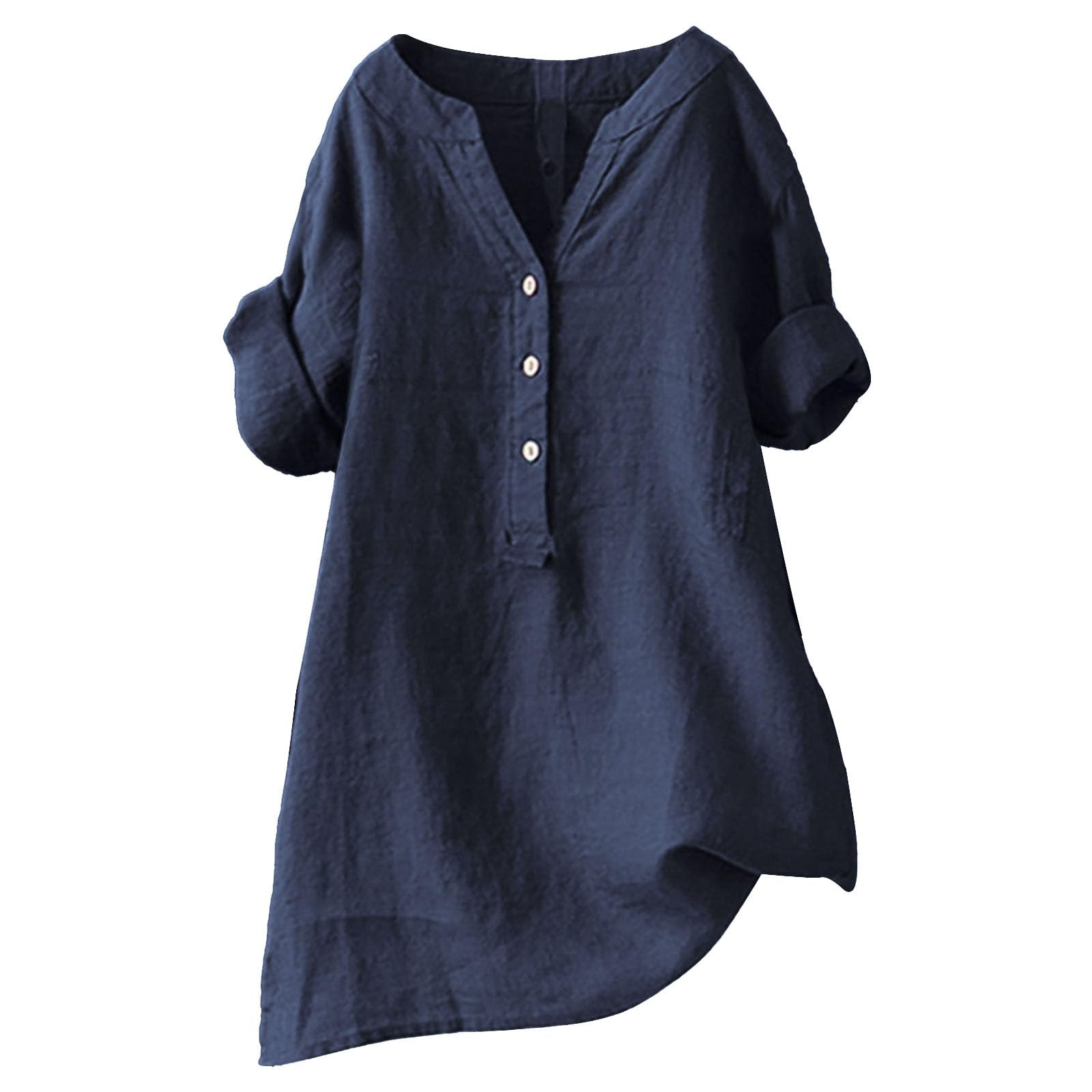Breathable Linen Shirt for Women - Loose V-Neck Summer Tops 2024 | Casual Daily Wear & Beach Outfit