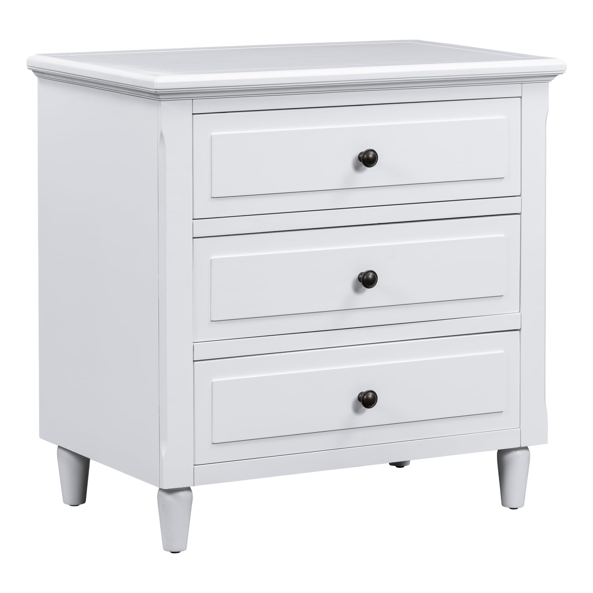 Modern White 3-Drawer Nightstand - Wooden Accent End Table with Storage for Bedroom, Living Room | Small Side Table for Bedside, Sofa & Home Decor