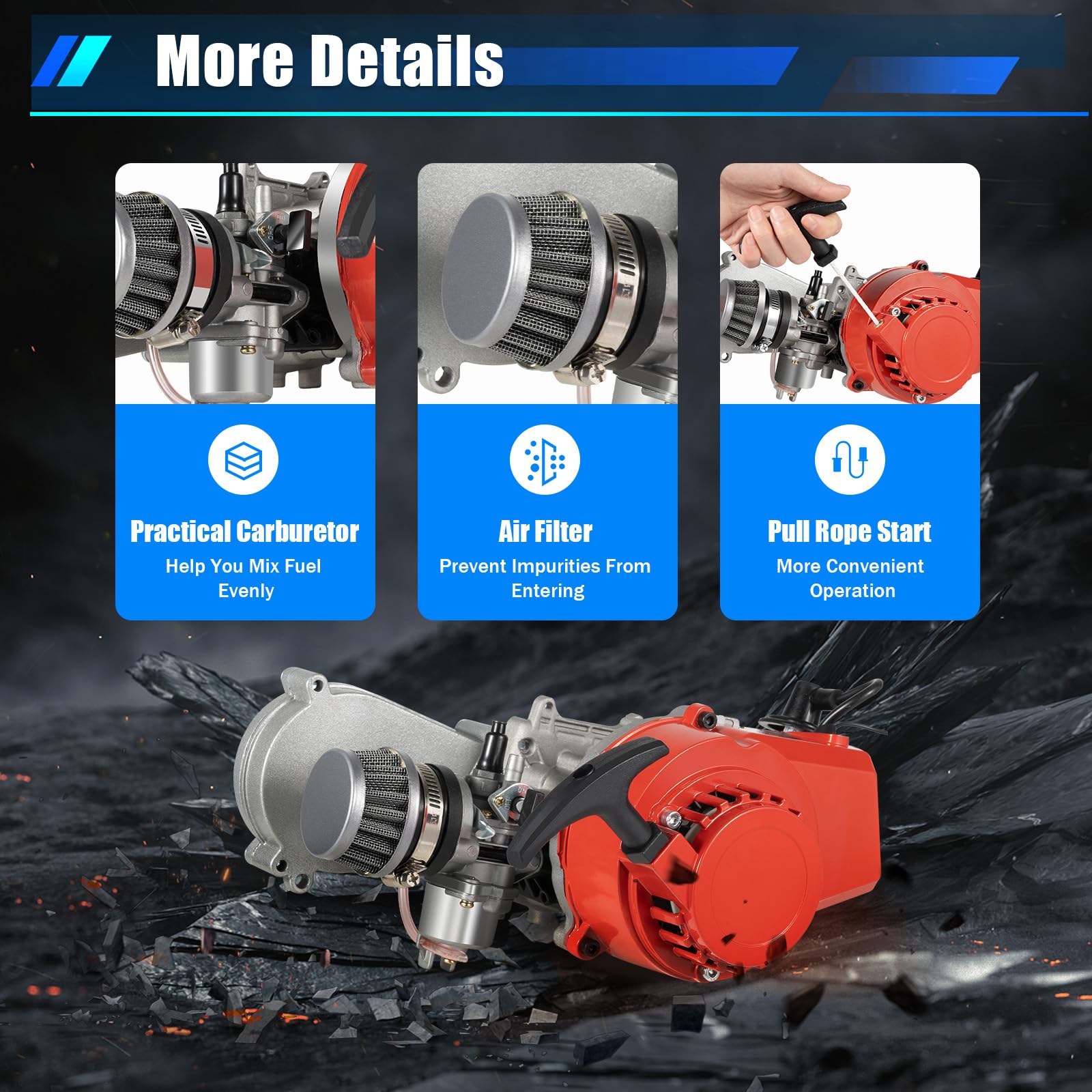 49CC 2 Stroke Racing Engine Motor - Single Cylinder Pull Start Gasoline Engine for Mini Dirt Bike, ATV & Pocket Bike | Air Cooled Big Bore Performance | Perfect for Engine Kits & Off-Road Racing Upgrades