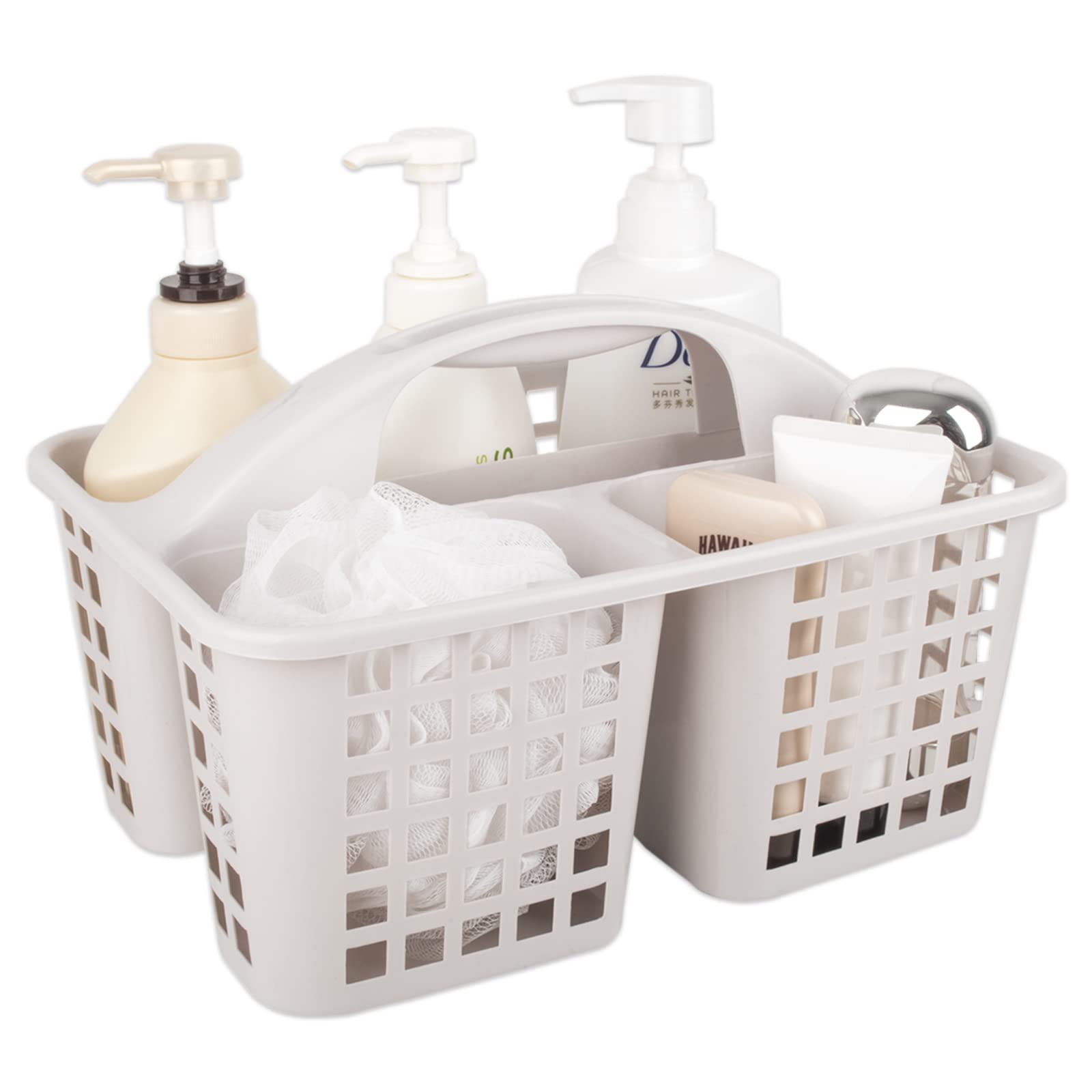 Portable Shower Caddy Basket with 6 Compartments - Bathroom & Kitchen Organizer with Handle - Plastic Storage Bin for Cleaning Supplies, College Dorm, Under Sink - Perfect for Bathroom Shelves, Bedroom Storage & Garden Tools (Light Grey)