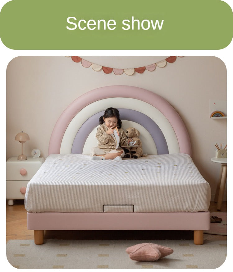 Organic Leather Kids Soft Rainbow Bed – Durable & Comfortable Toddler Bed for Boys & Girls – Perfect for Nursery, Bedroom & Playroom Decor