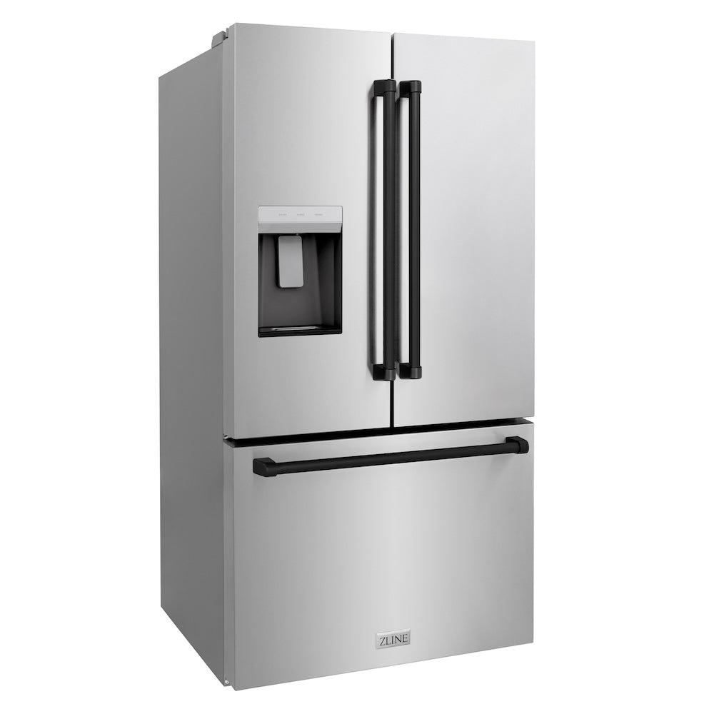 ZLINE Autograph Edition 36 Inch French Door Refrigerator - 28.9 cu.ft Capacity, External Water Dispenser, Dual Ice Maker, Fingerprint Resistant Stainless Steel with Matte Black Handles (RSMZ W 36 MB) - Perfect for Modern Kitchens, Entertaining & Large Family Storage