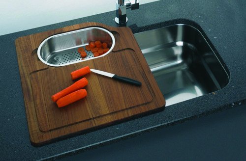 Franke OC-45SP Orca Wood Cutting Board with Built-in Colander - Premium Kitchen Chopping Board for Fruits, Vegetables & Meal Prep