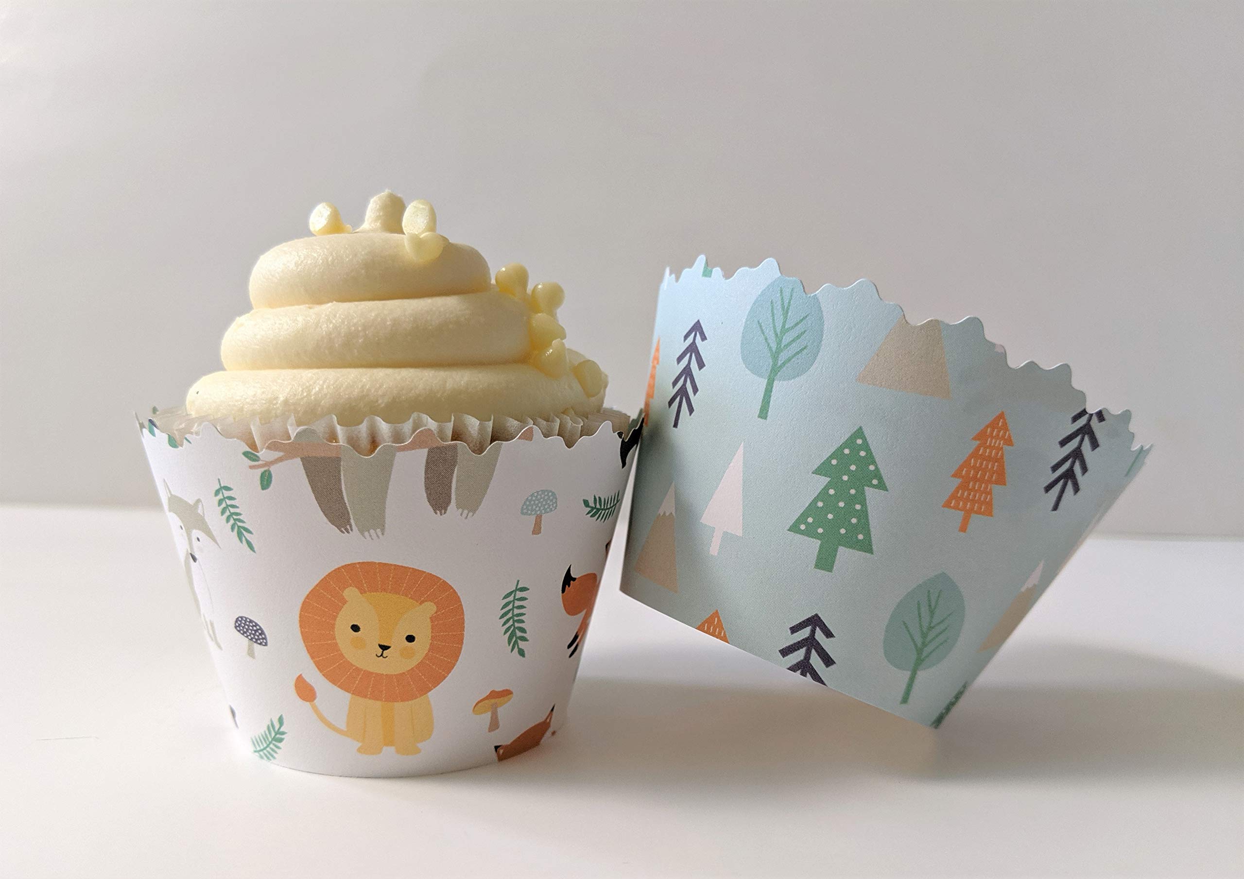 Adjustable Cupcake Wrappers for Baby Shower & Gender Reveal Party - Set of 12 Baby Animal & Woods Designs - Perfect for Birthday Celebrations, Baby Showers, and Gender Reveal Parties