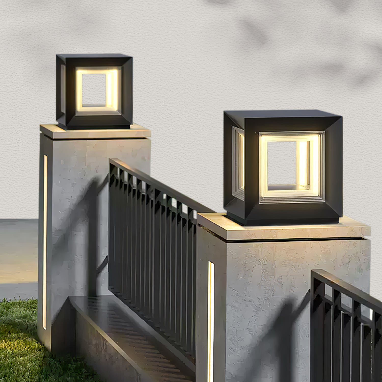 Modern LED Light Cube Outdoor Post Light - Waterproof Solar Powered Garden Lighting for Pathways, Driveways & Patio Decor