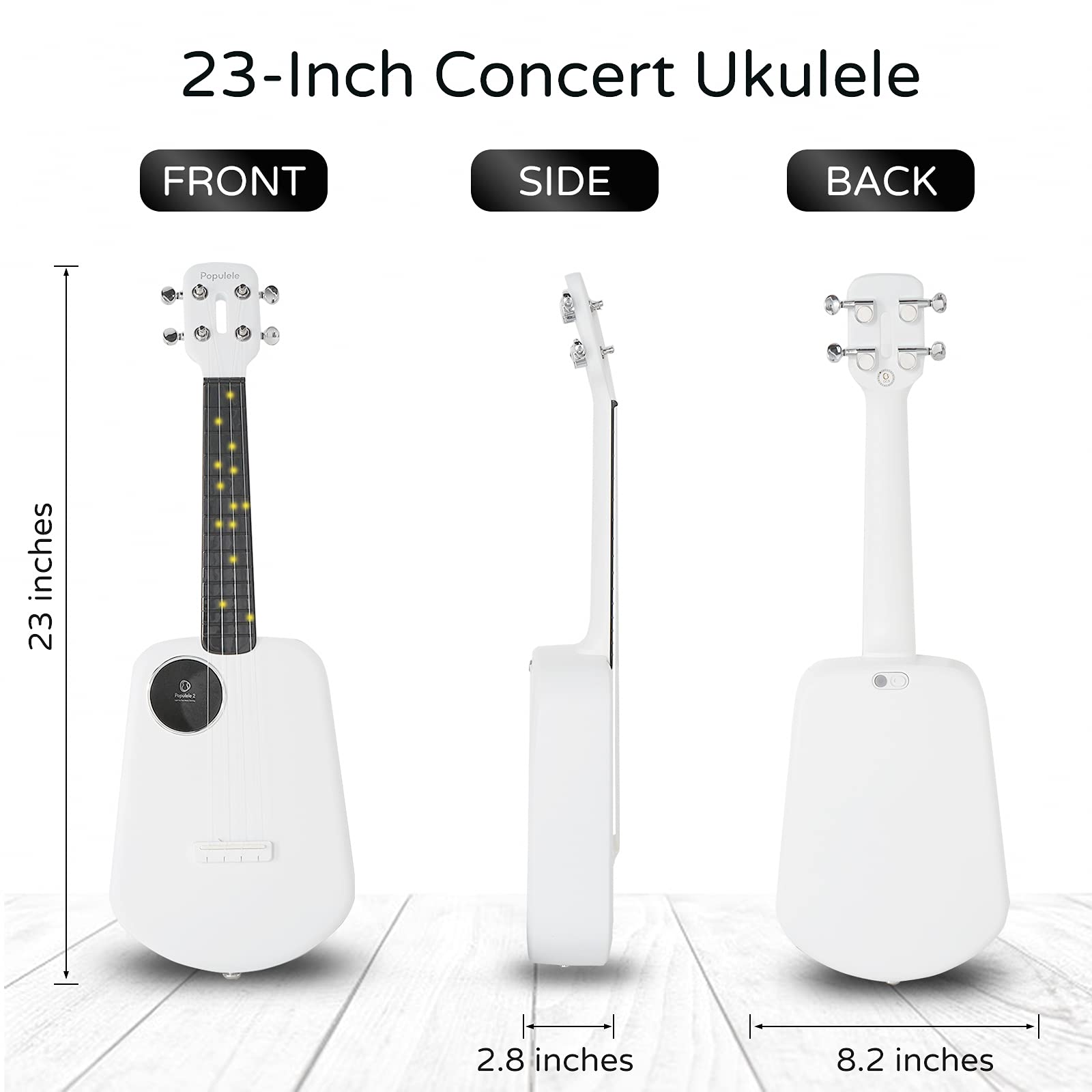 Populele 2 Smart Ukulele - Carbon Fiber Portable Electric Ukulele for Beginners & Professionals, Kids & Adults - Perfect for Travel, Camping & Home Practice