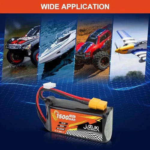 2Pcs 11.1V 1500mAh 3S 120C Lipo Battery Rechargeable Lithium Polymer Battery with XH & XT60 Connector - Compatible with FPV Racing Drones, RC Cars, Boats, Quadcopters, Helicopters & Airplanes - Perfect for High-Speed Racing, Aerial Photography & RC Model Power Supply