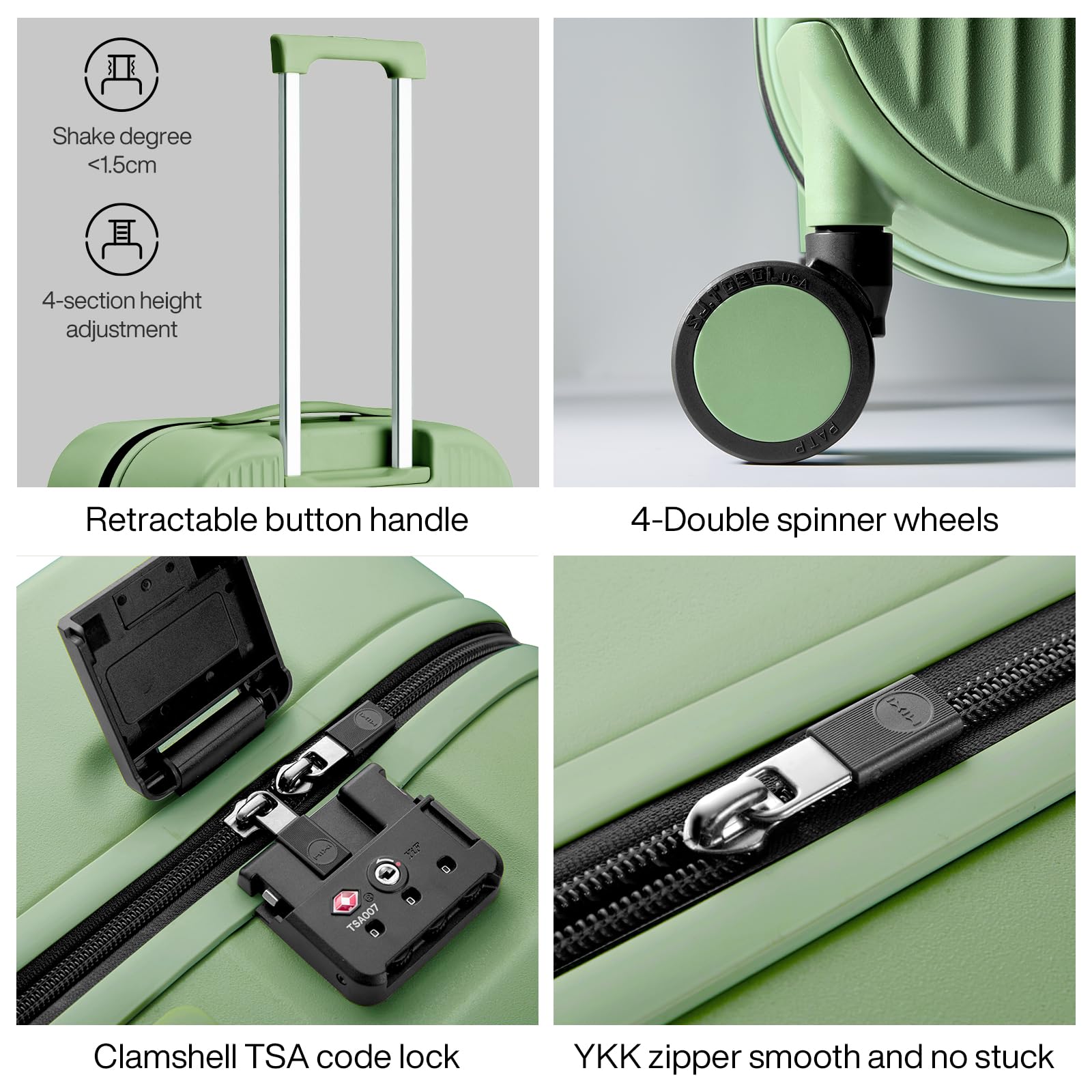 Mixi 20 Inch Hardside PC Suitcase with Spinner Wheels & TSA Lock - Lightweight Carry On Luggage for Travel (Avocado Green) - Perfect for Business Trips, Weekend Getaways & Airplane Overhead Bin Storage