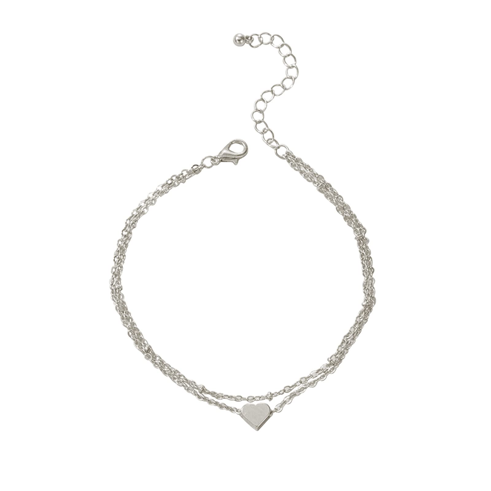 Women's Adjustable Gold & Silver Double Layered Heart Anklet Bracelet - Beach Jewelry for Summer Outfits, Vacations & Boho Style