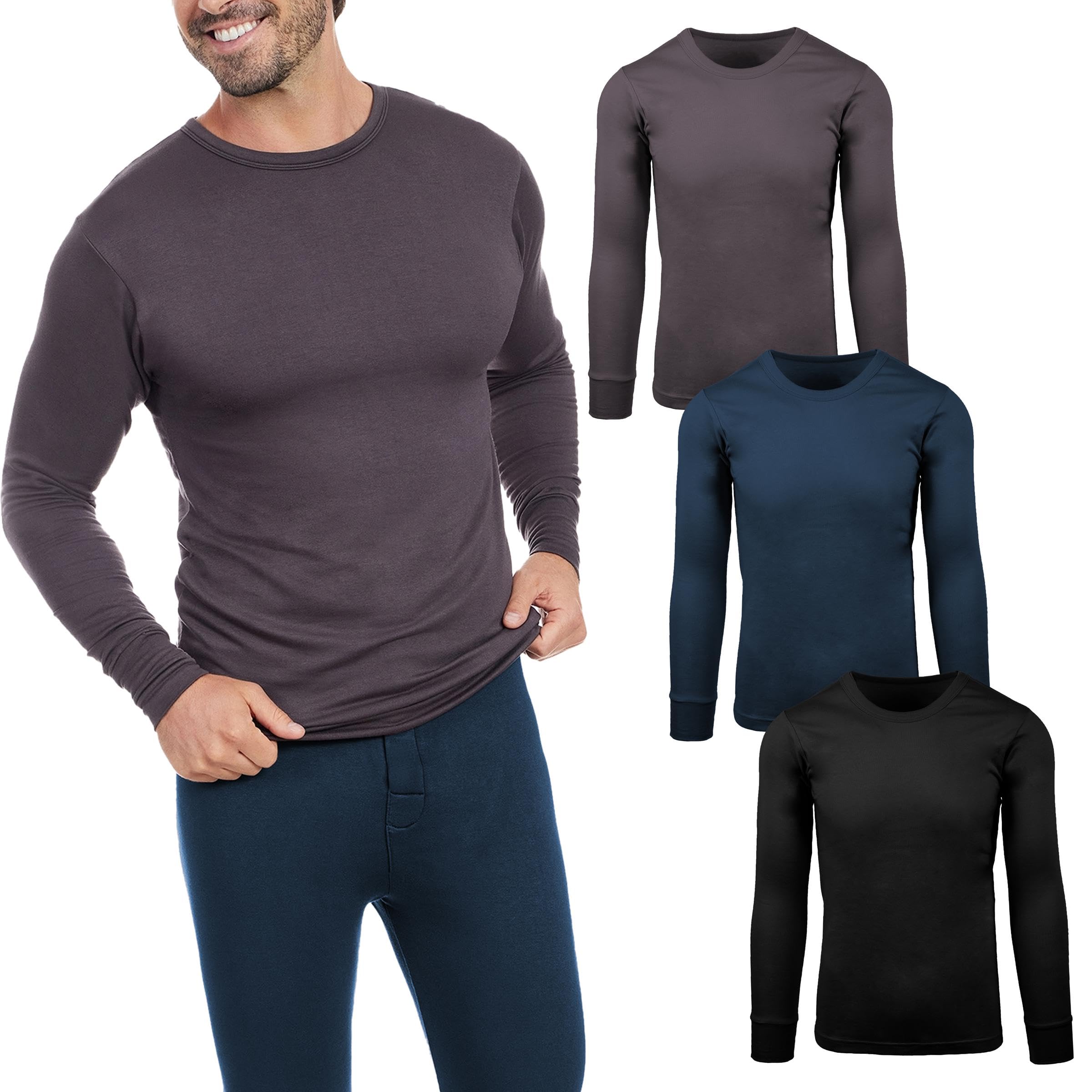 Men's Thermal Long Sleeve Shirts - Winter Base Layer for Cold Weather (3-Pack) | Warm Fleece Lined Undershirts for Hiking, Skiing & Outdoor Activities