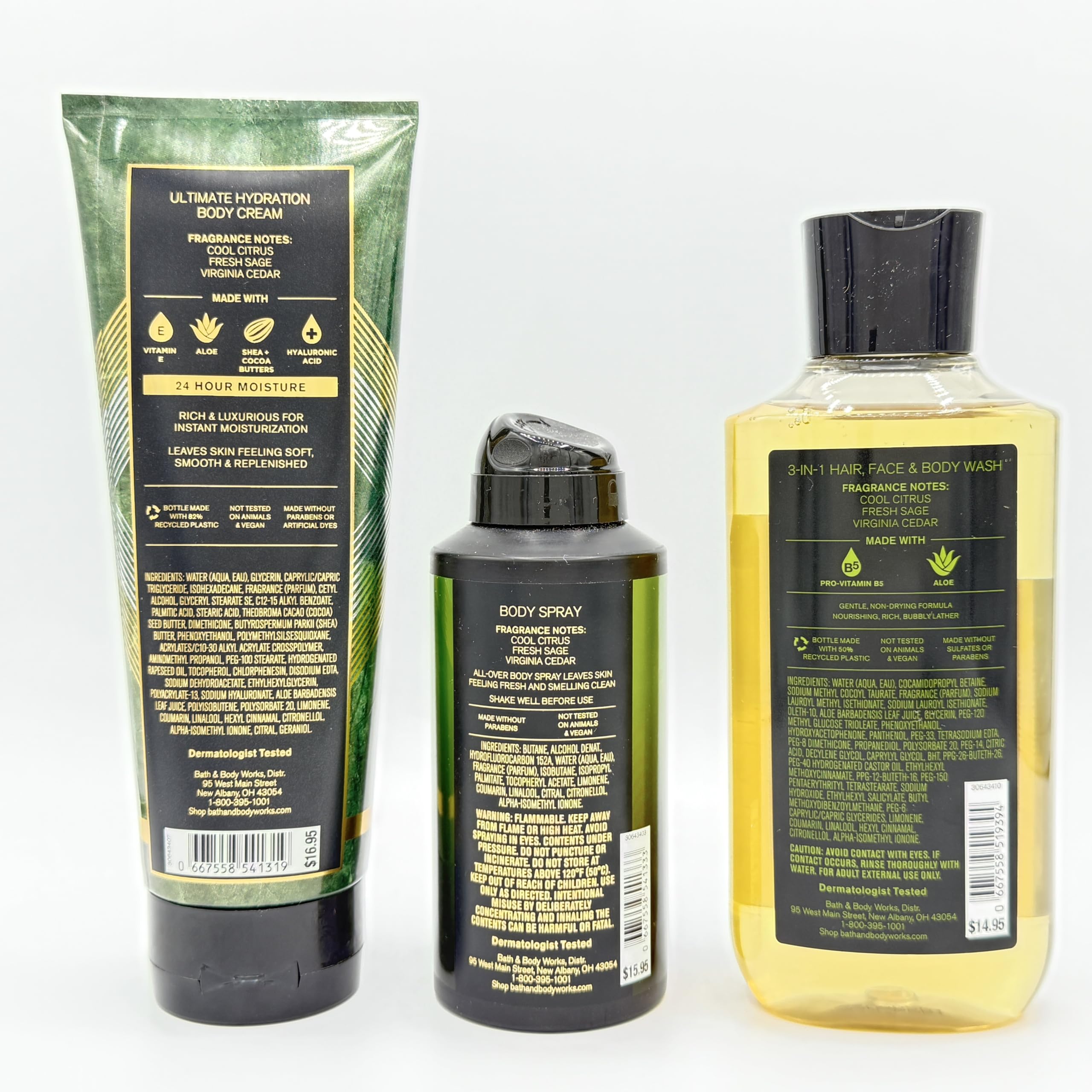 Woodlands Men's 3-Piece Bath & Body Gift Set - Hydrating Body Cream, Refreshing Body Spray & Moisturizing Body Wash for Dry Skin Care - Perfect for Shower, Travel & Grooming Routine