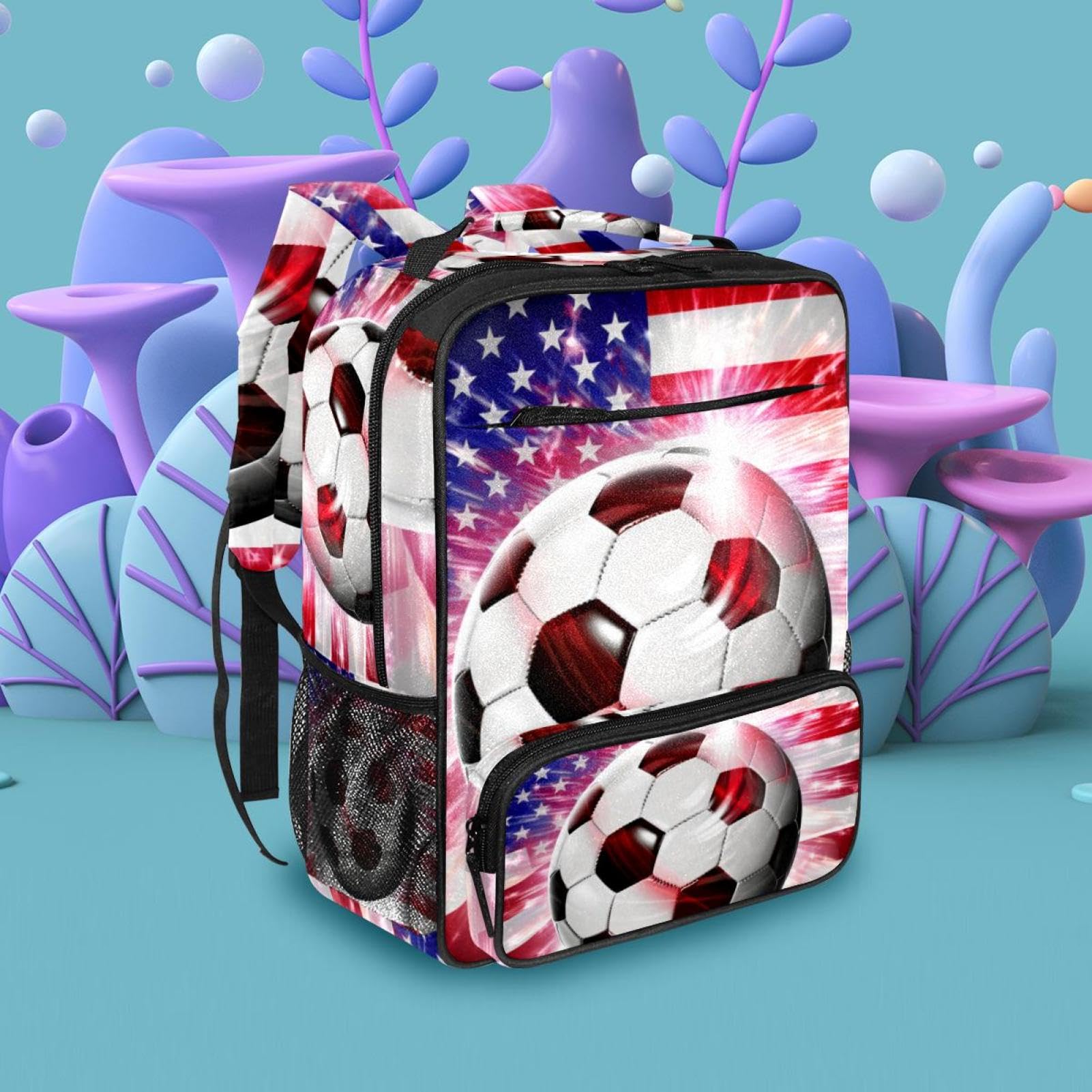Best Travel Backpacks for Women & Men - Durable American Flag Design with Football Print - Perfect for School, Hiking, and Outdoor Adventures