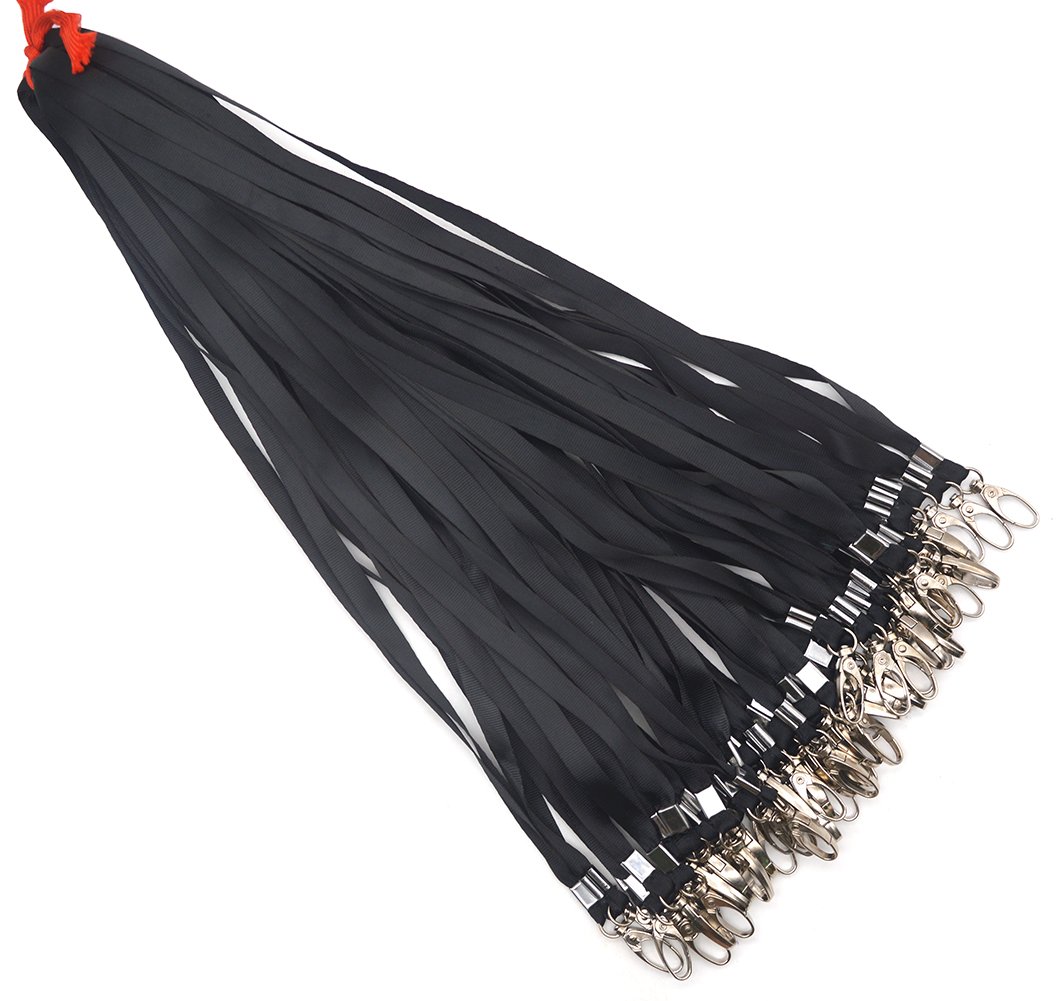 Black Nylon Lanyards 50Pcs with Swivel Hooks - for ID Badges & Keys