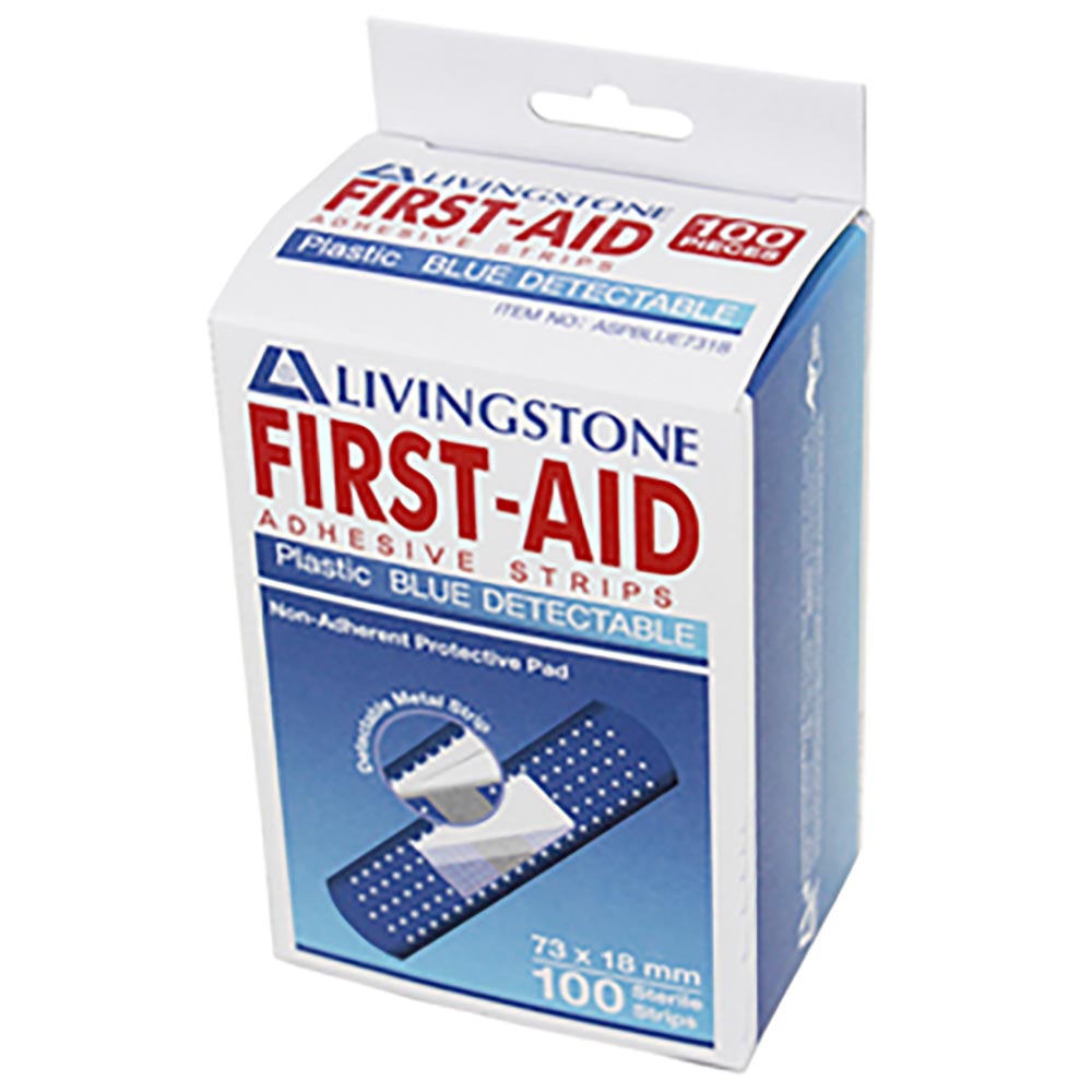 Blue Detectable Band Aid - Box of 100 Adhesive Bandages | First Aid for Food Industry & Healthcare Workers | Cut & Wound Protection
