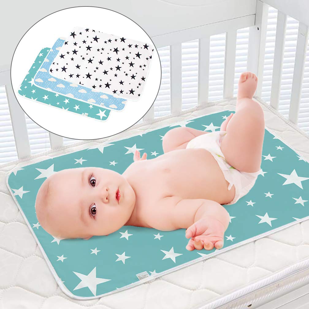 3 Pack Waterproof Diaper Changing Pad - Portable Baby Change Mat for Toddlers & Infants | Premium Changing Pad Liner, Bed Pad & Play Mat (Green, White, Blue) - Perfect for Nursery, Travel & On-the-Go Diaper Changes