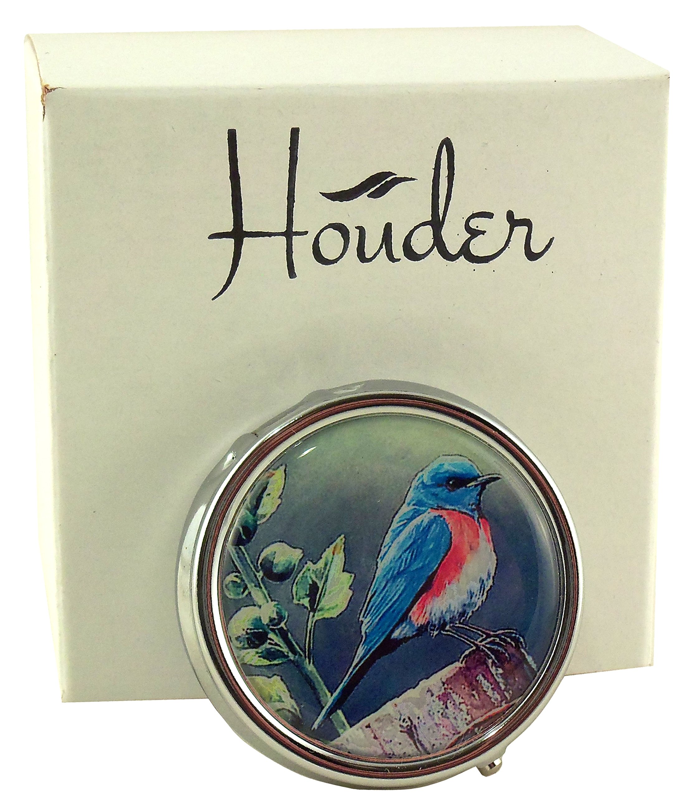 Houder Designer Pill Organizer - Stylish Decorative Pill Case with Gift Box - Portable Medication Holder for Travel & Daily Use (Blue Bird)