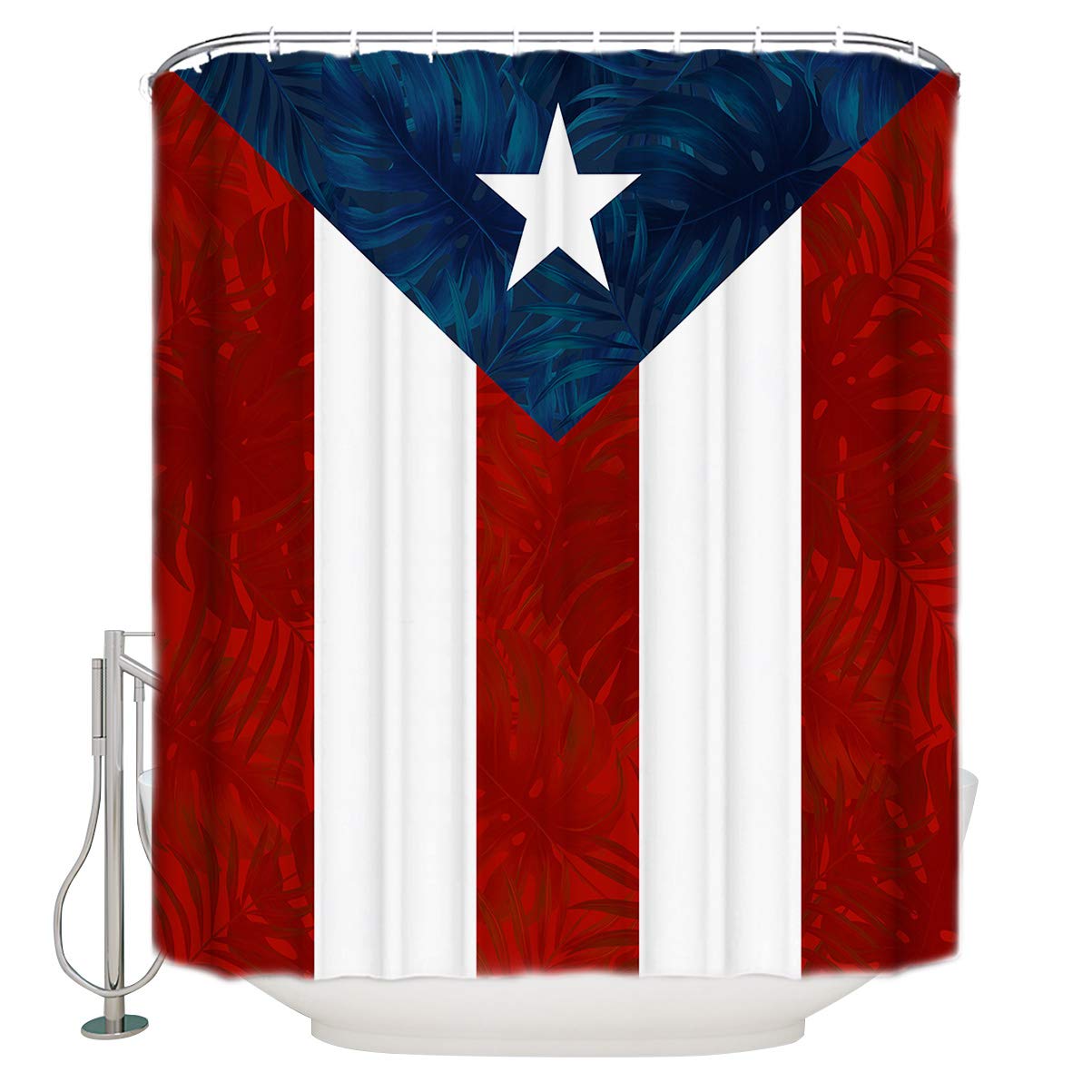 ZOE GARDEN Puerto Rican Flag Shower Curtain Set - 36x78 Inches Waterproof Polyester Bathroom Decor with Hooks | Perfect for Patriotic Bathroom Themes, Guest Bathrooms & Puerto Rico Pride Home Decor