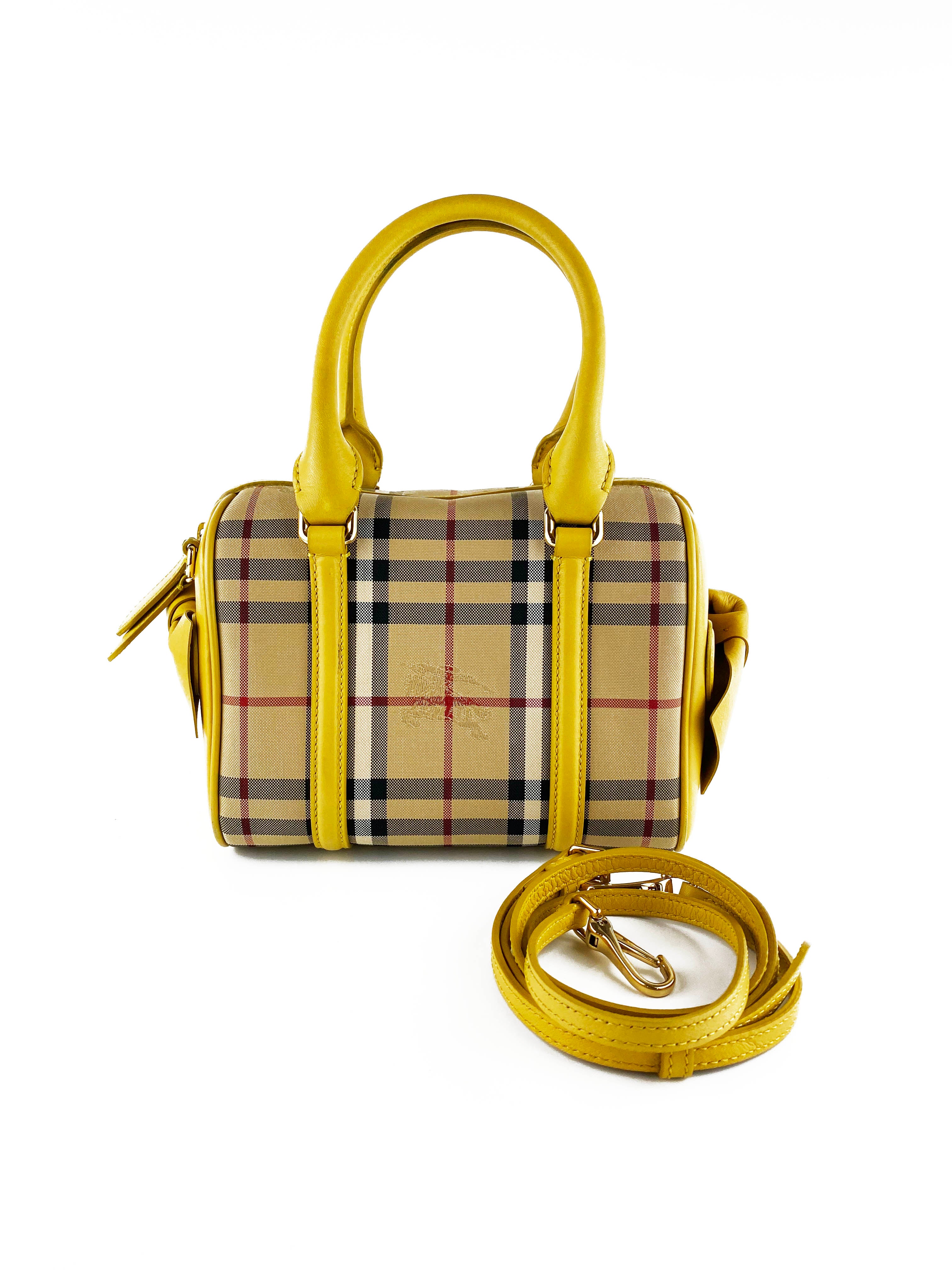 Burberry Horseferry Yellow Check Mini Bee Bow Crossbody Bag - Elegant Women's Handbag for Date Night & Special Occasions