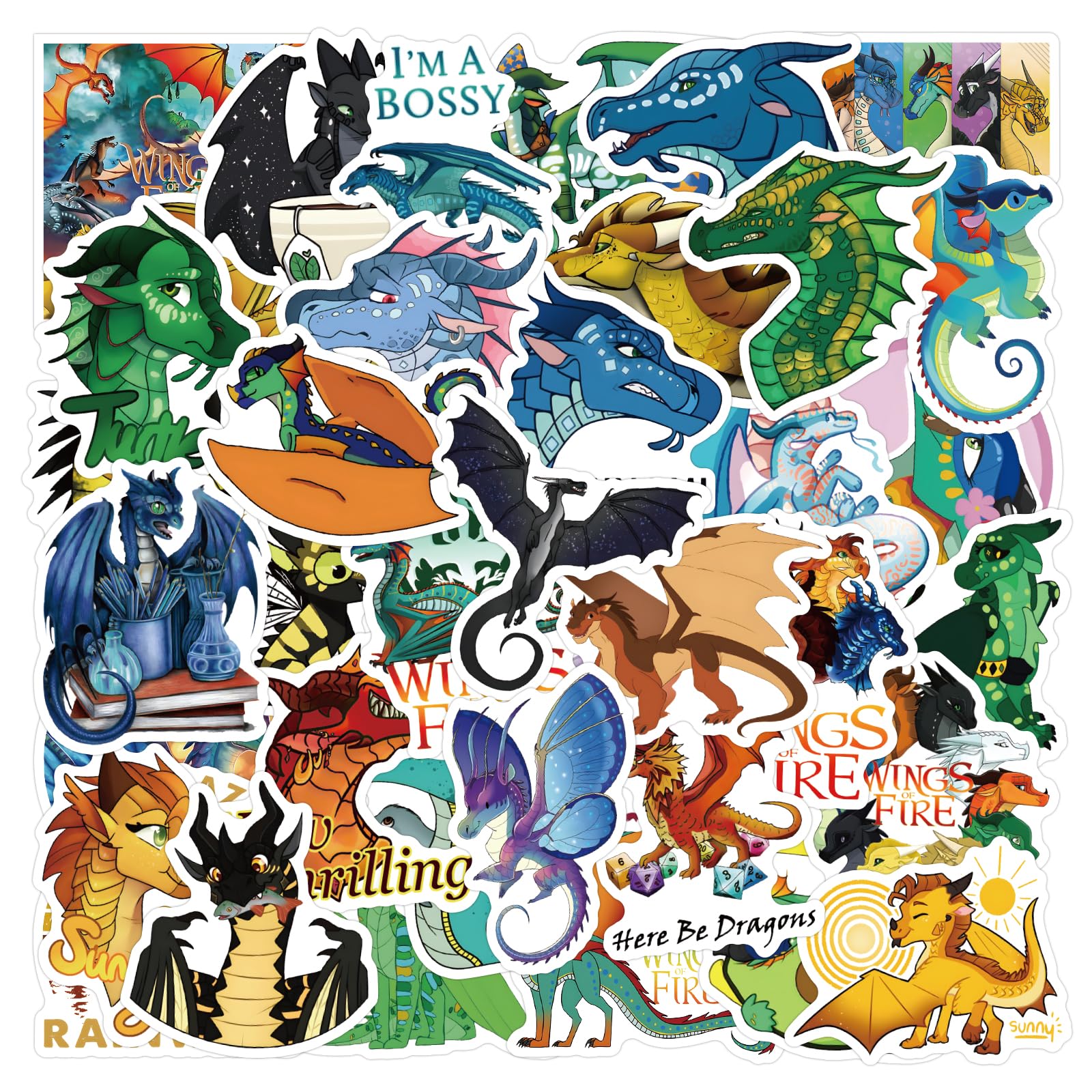 50pcs Wings of Fire Waterproof Vinyl Stickers - Durable Decals for Water Bottles, Laptops, Skateboards, Luggage & More - Perfect Gift for Teens, Girls & Kids - Great for School, Travel & DIY Projects