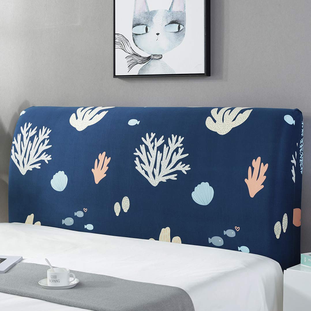 BERTERI Creative Coral and Fish Printed King Size Headboard Cover - Washable Elastic Slipcover for Kids Bedroom Decor, Navy Blue Furniture Protector | Perfect for Nursery, Children's Room & Coastal Themed Bedrooms