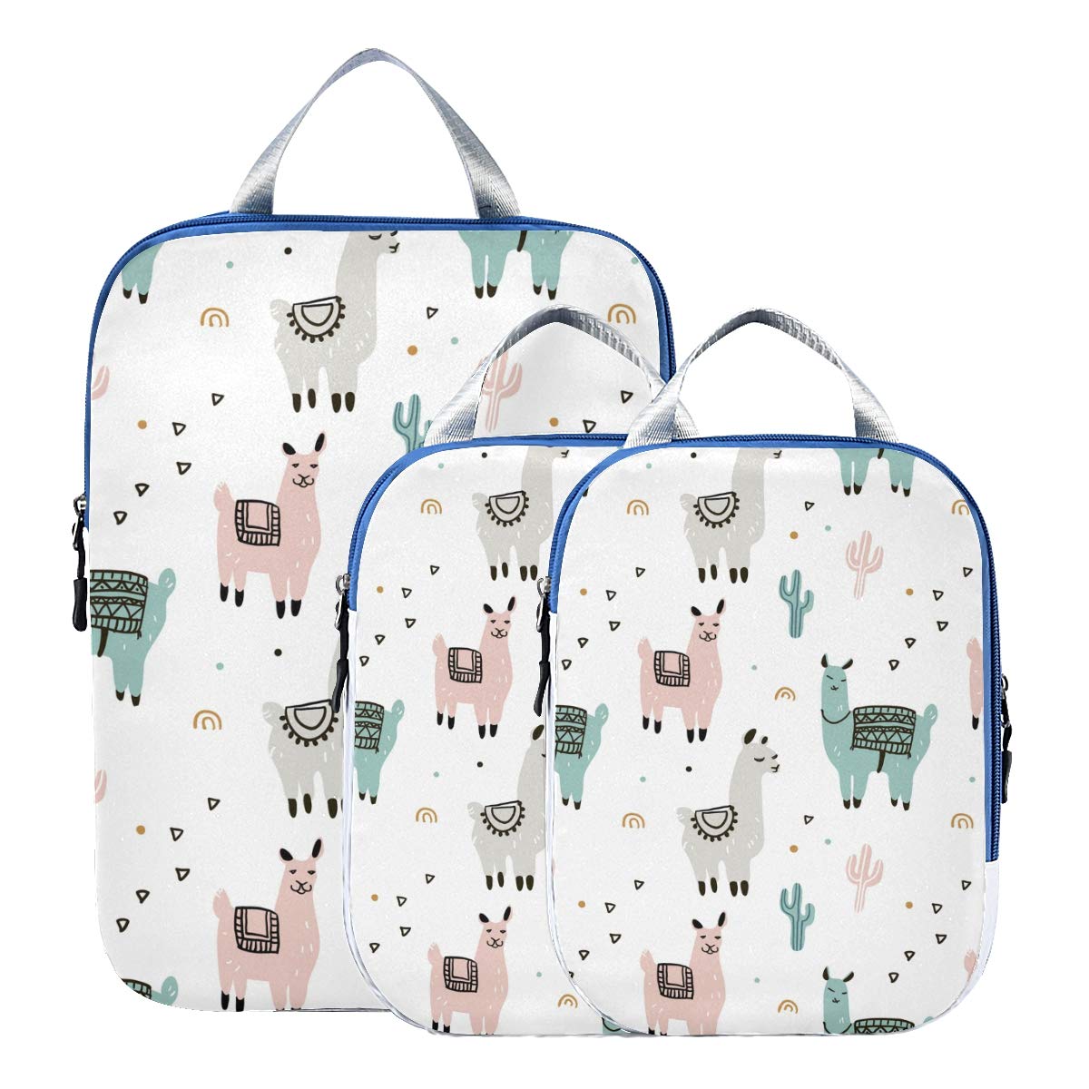 Cartoon Llama Alpaca Travel Packing Cubes (3-Piece Set) - Lightweight Compression Storage Bags for Suitcase Organization | Perfect for Backpacking, Business Trips & Vacation Luggage Packing