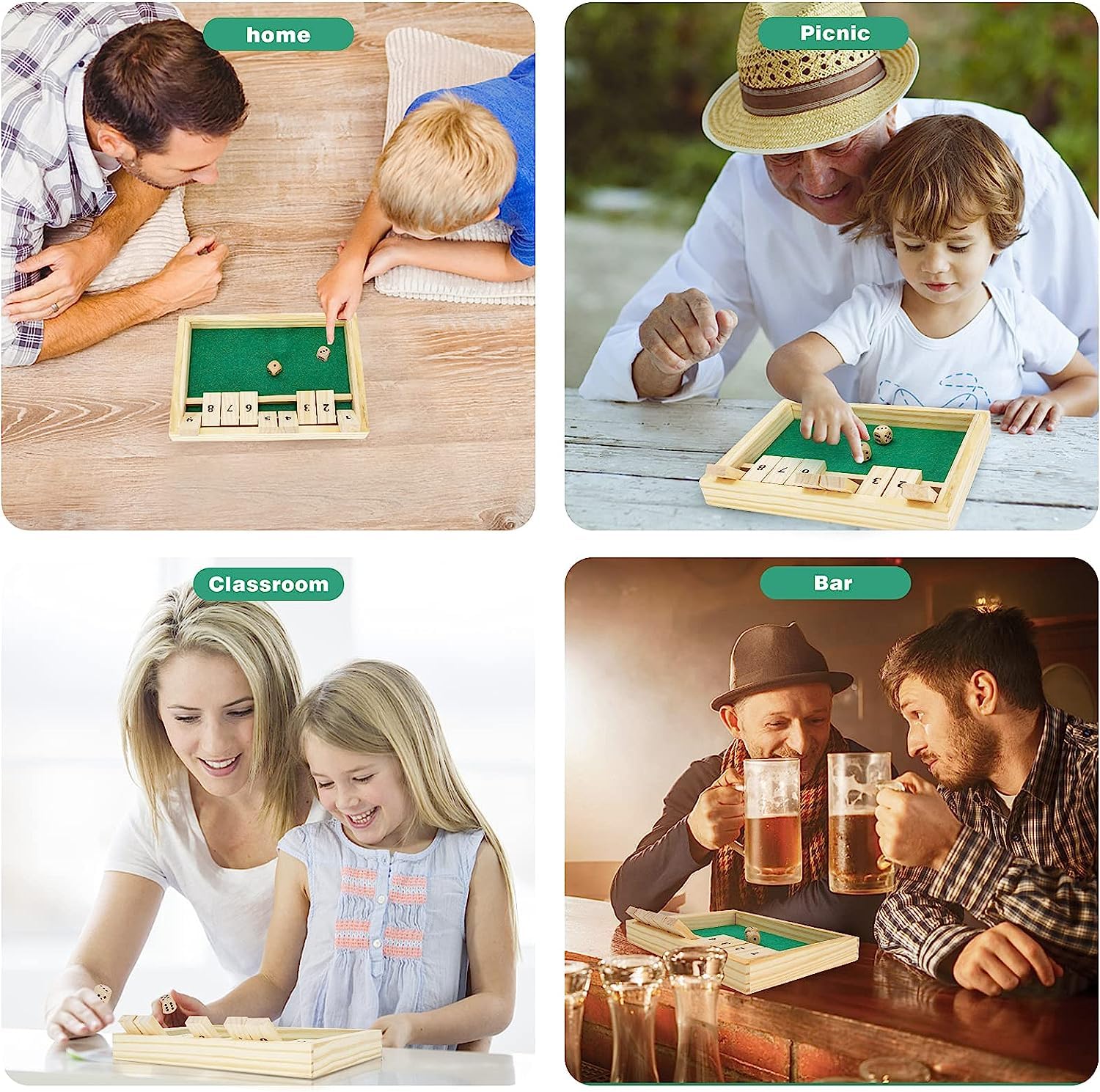 Wooden Shut The Box Dice Game - Classic 2 Player Board Game for Adults & Kids | Fun Math Learning, Travel & Pub Entertainment | Perfect for Family Game Night, Classroom Activities & Parties