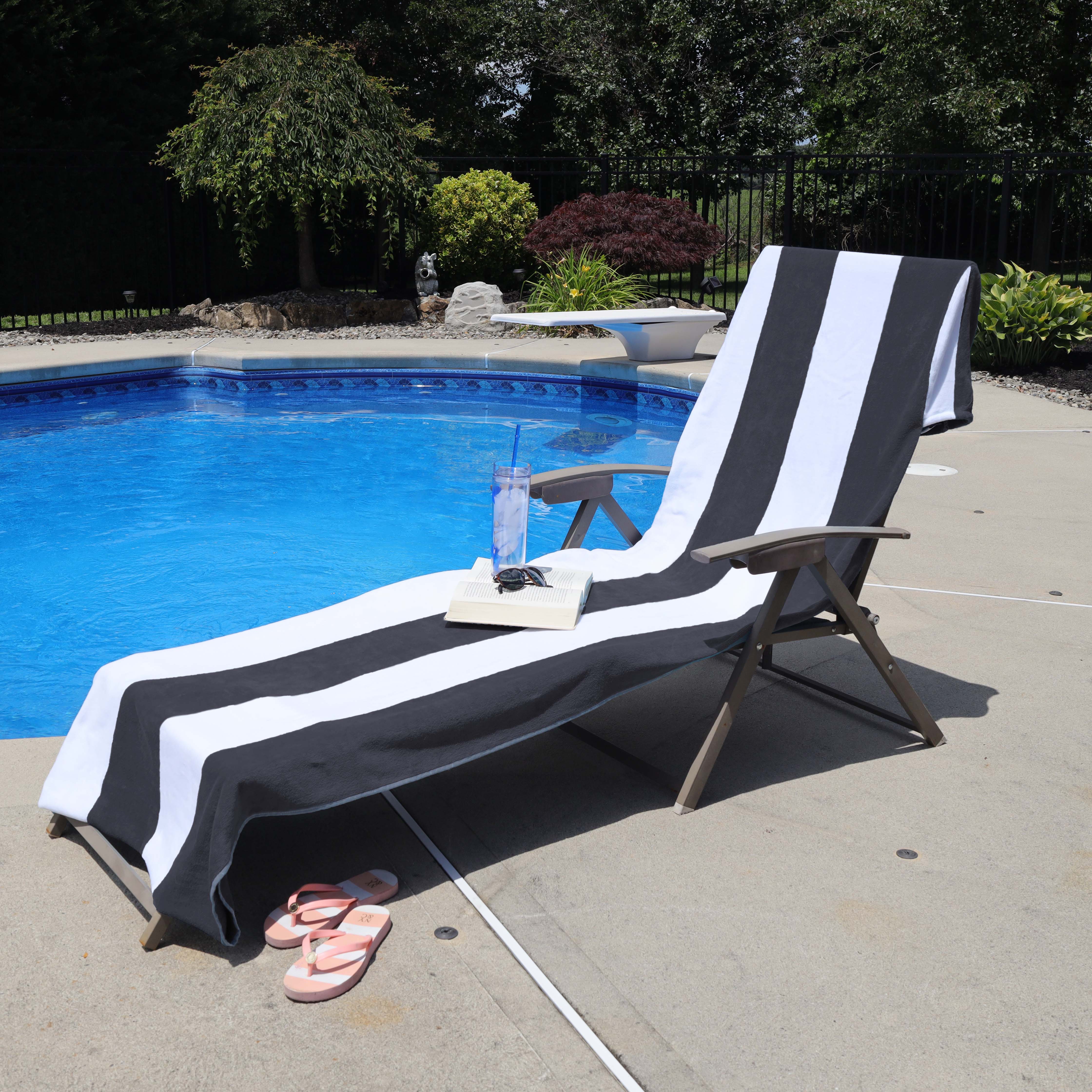 Premium Cotton Cabana Stripe Chaise Lounge Chair Cover - Standard Size, UV Resistant & Waterproof - Perfect for Poolside, Patio, and Outdoor Furniture Protection