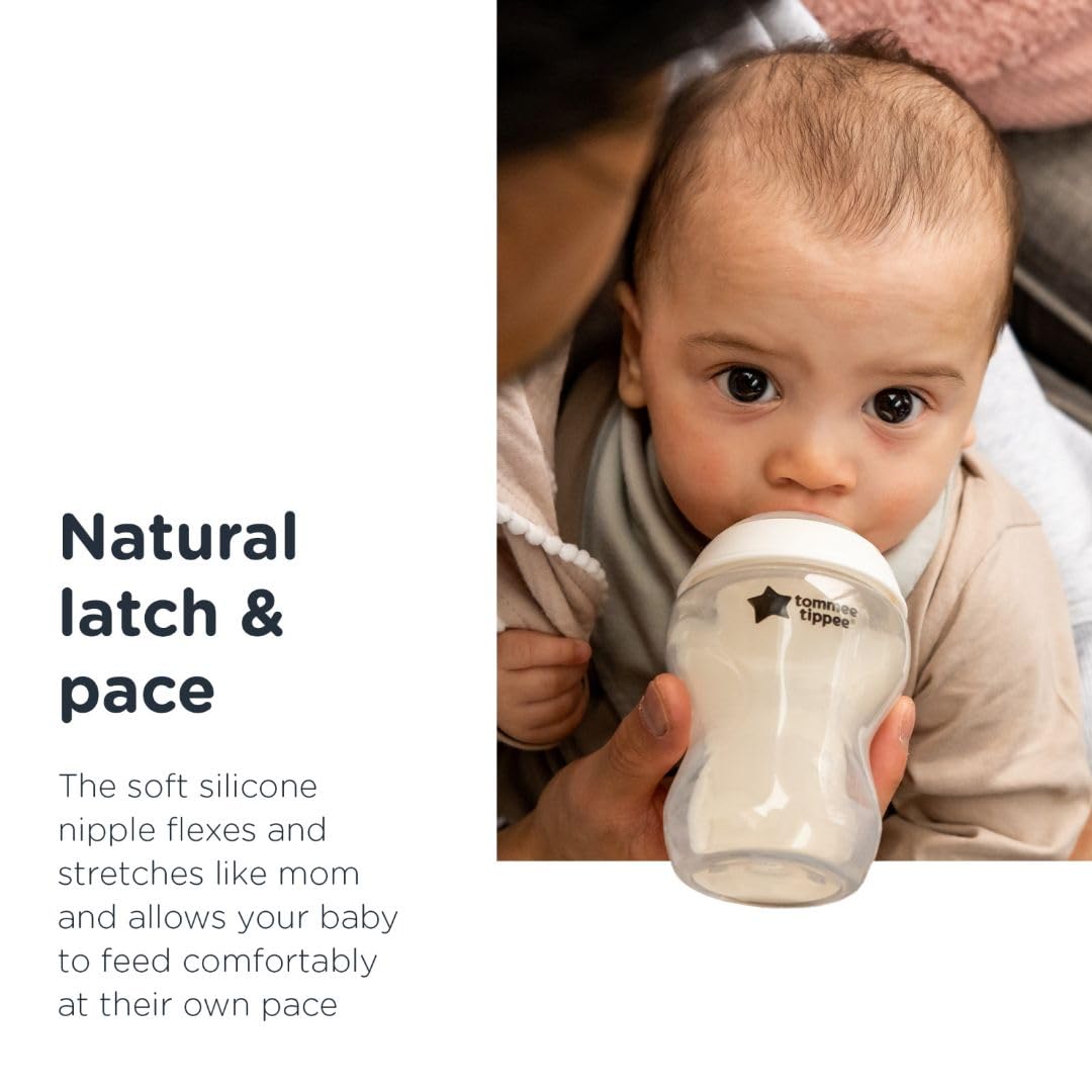 Tommee Tippee Closer to Nature Baby Bottles - 6 Pack (9oz) with Slow Flow Breast-Like Nipple & Anti-Colic Valve | Perfect for Newborns & Breastfed Babies | BPA-Free, Easy to Clean for Daycare & Travel Use