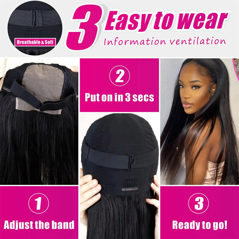 Eullair Glueless Straight Hair Wigs with Pre-Cut Lace 6x4 & 5x5 HD Closure - Beginner Friendly Human Hair Wigs for Everyday Wear & Special Occasions