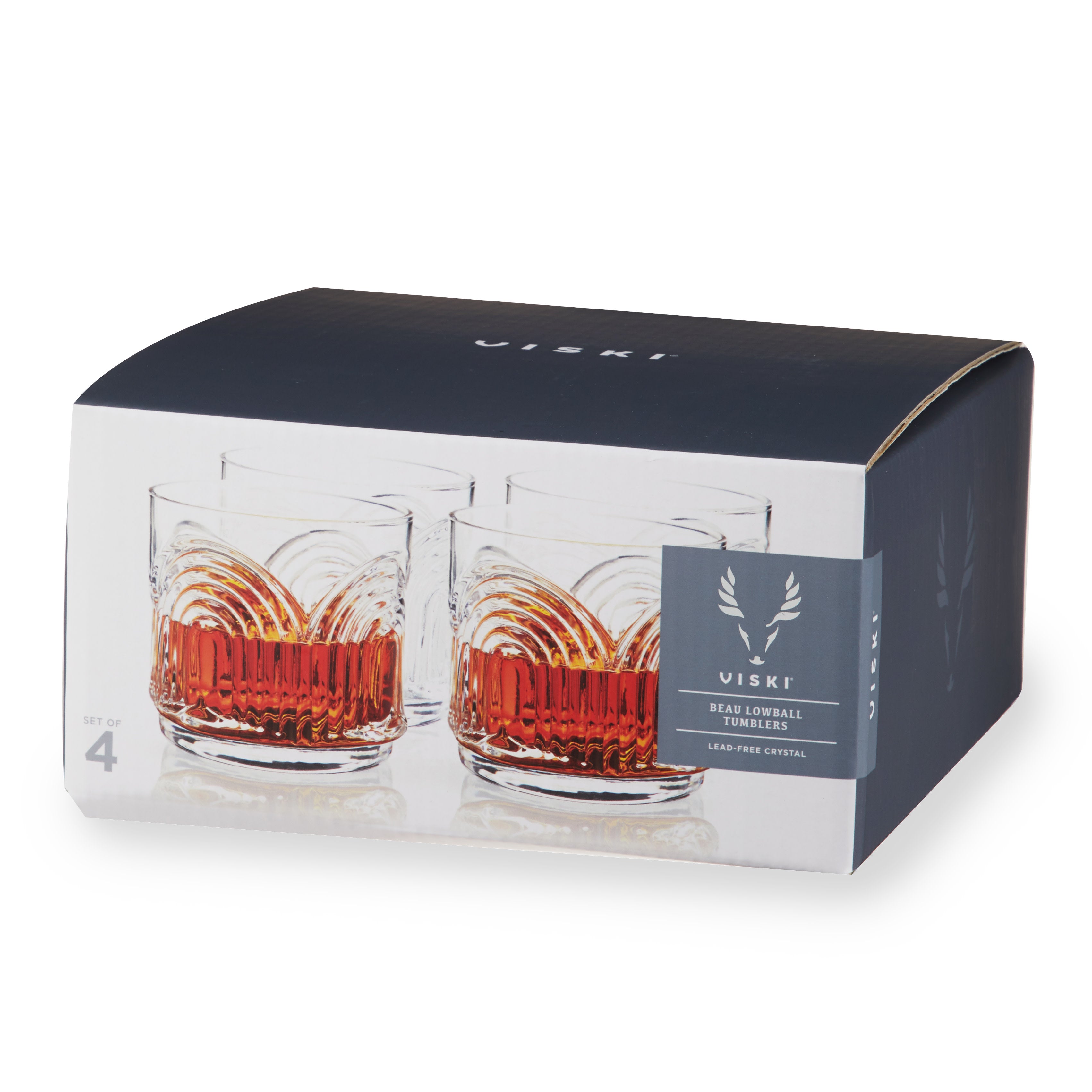 Deco Beau Crystal Lowball Tumblers Set of 4 - Elegant Whiskey Glasses for Bourbon, Scotch & Cocktails - Perfect for Home Bar, Parties & Gifts