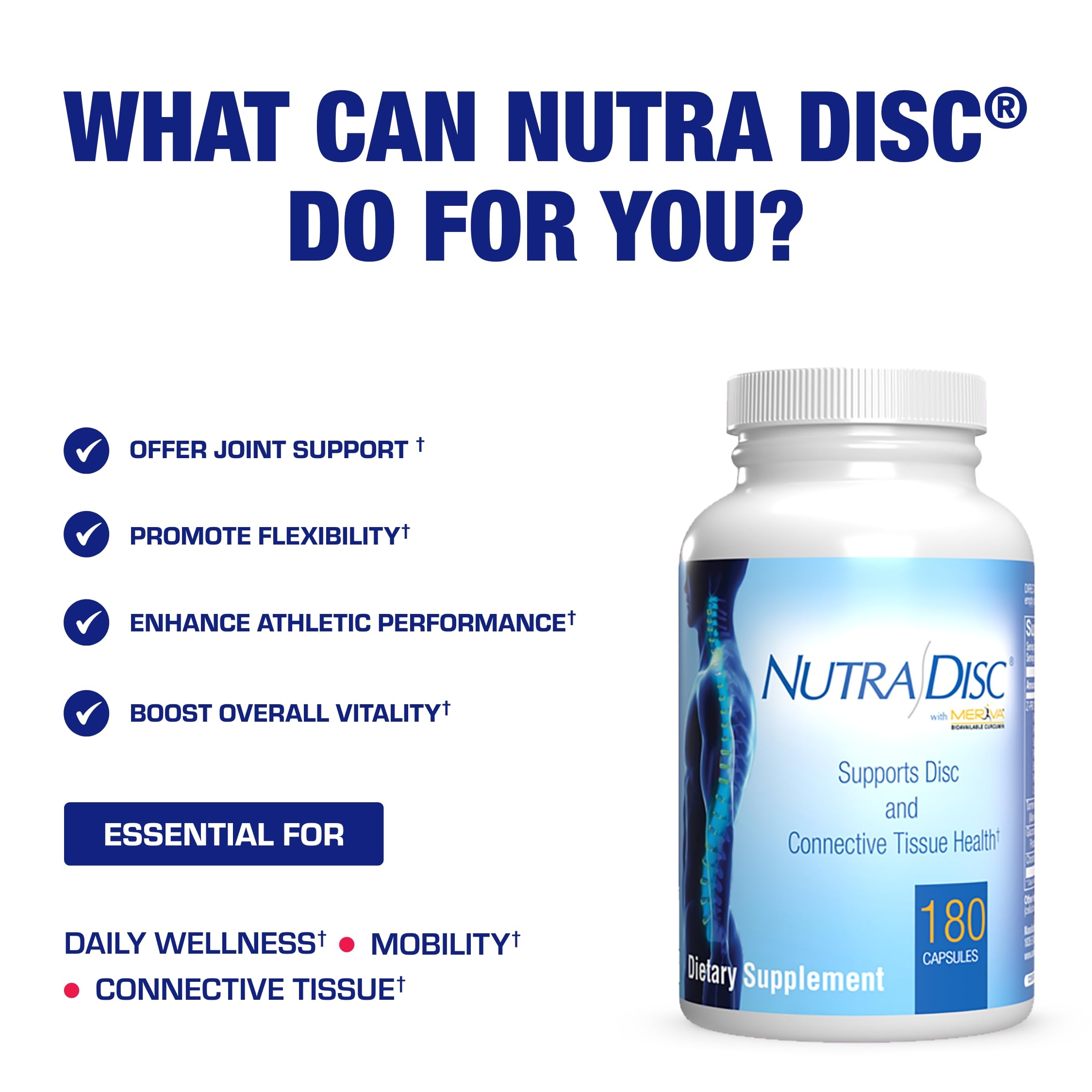 Nutra Disc & Joint Support Supplement for Adults - Clinically Formulated with Meriva Curcumin, Glucosamine, Chondroitin & Enzymes - Supports Cartilage, Ligament & Tendon Health - 180 Capsules - Ideal for Active Lifestyles, Sports Recovery & Joint Pain Relief