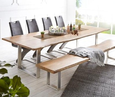 Modern Solid Wood Slab Dining Table - Rustic Loft Style Austin Design for Kitchen & Dining Room - Perfect for Farmhouse, Industrial & Contemporary Home Decor