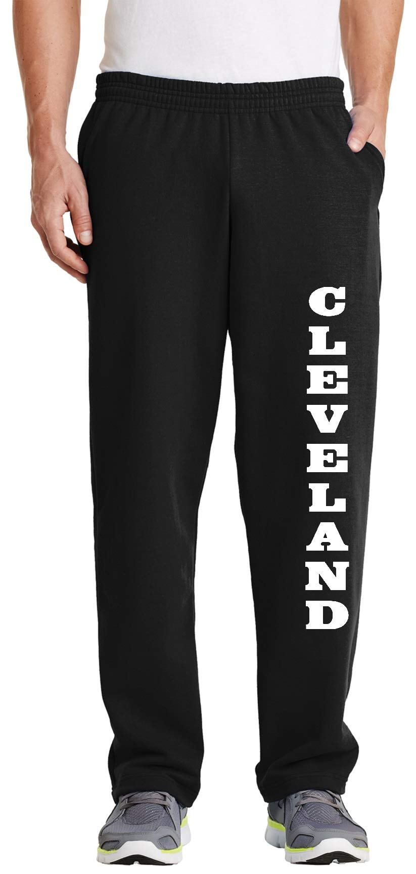 STUFF WITH ATTITUDE Cleveland Open Bottom Black Sweatpants for Men - Comfortable Joggers for Casual Wear, Gym & Lounge