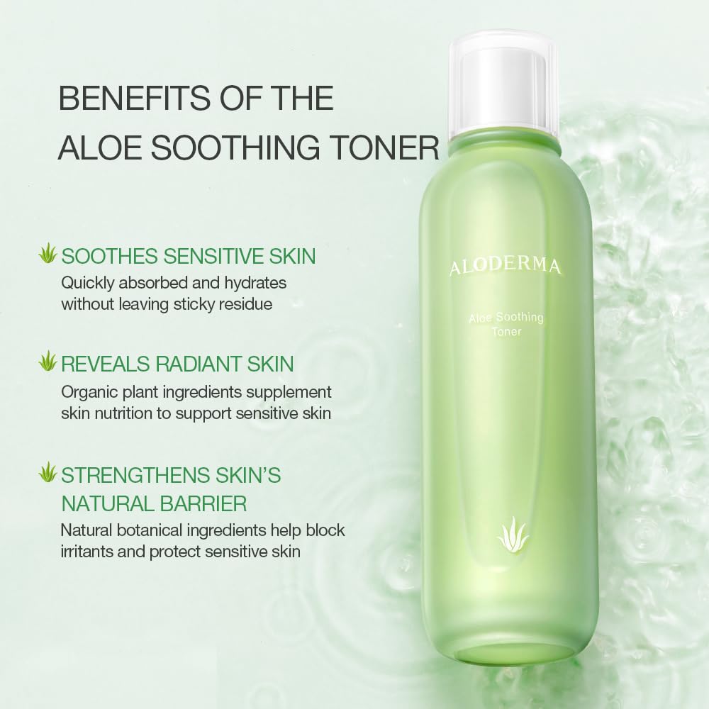 Aloderma Signature Aloe Soothing & Repairing Skincare Set - 6 Piece Kit with Gel, Cleanser, Toner, Serum (2pcs) & Cream for Sensitive Skin & Acne Relief - Perfect for Daily Face Care & Sunburn Treatment