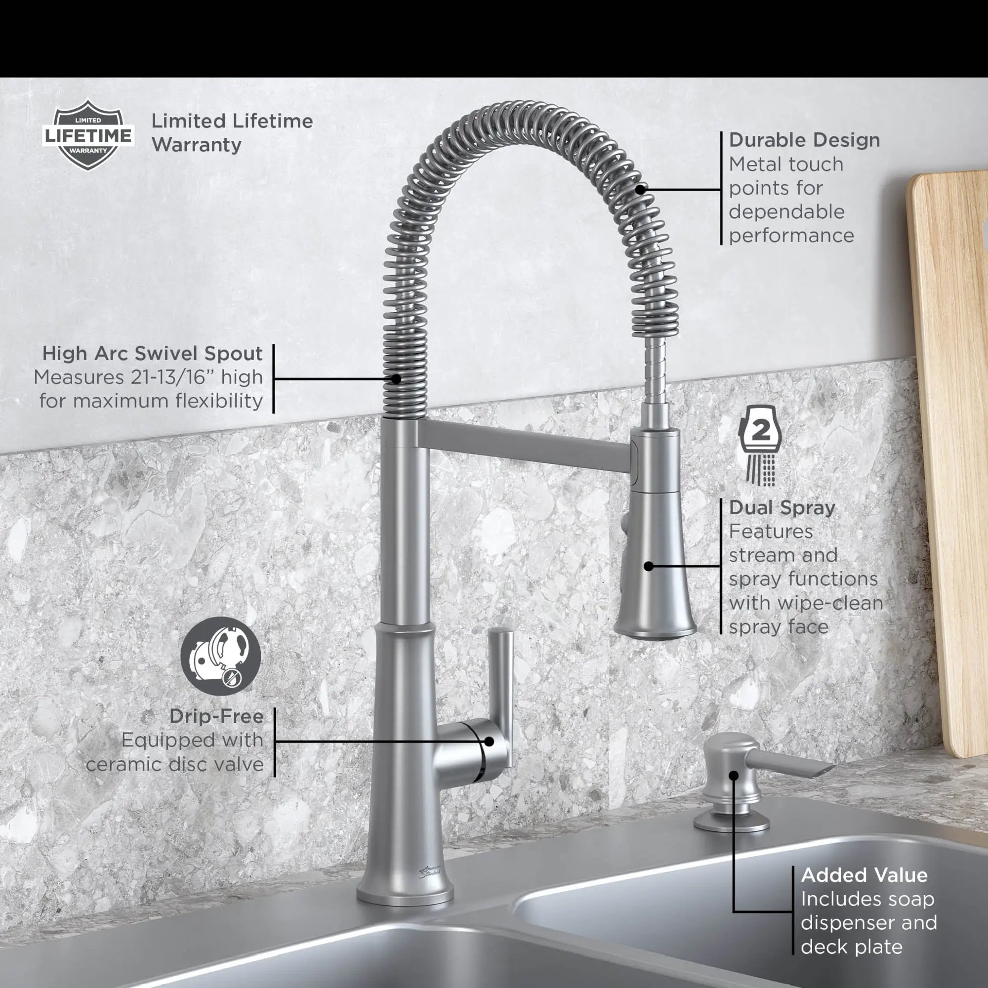Gladden Semi Pro Dual Spray Kitchen Faucet with Deck Plate & Soap Dispenser - High Arc Pull Down Sprayer for Modern Kitchen Sink, Dishwashing & Food Prep