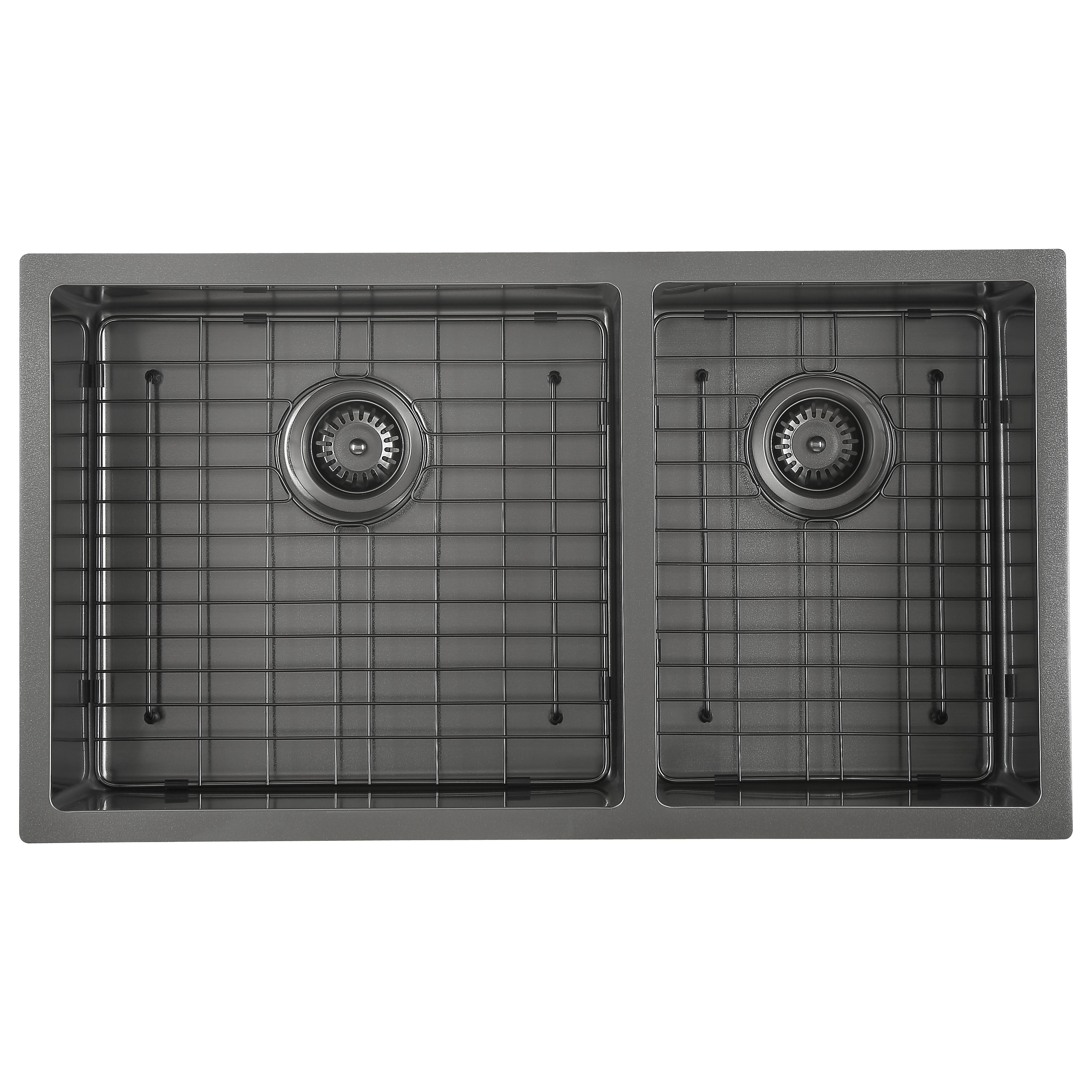 Prestige Series 32-Inch Undermount Stainless Steel 60/40 Double Bowl Kitchen Sink with Grid & Strainer - Black PVD Nano Coating for Modern Kitchens & Restaurant Use