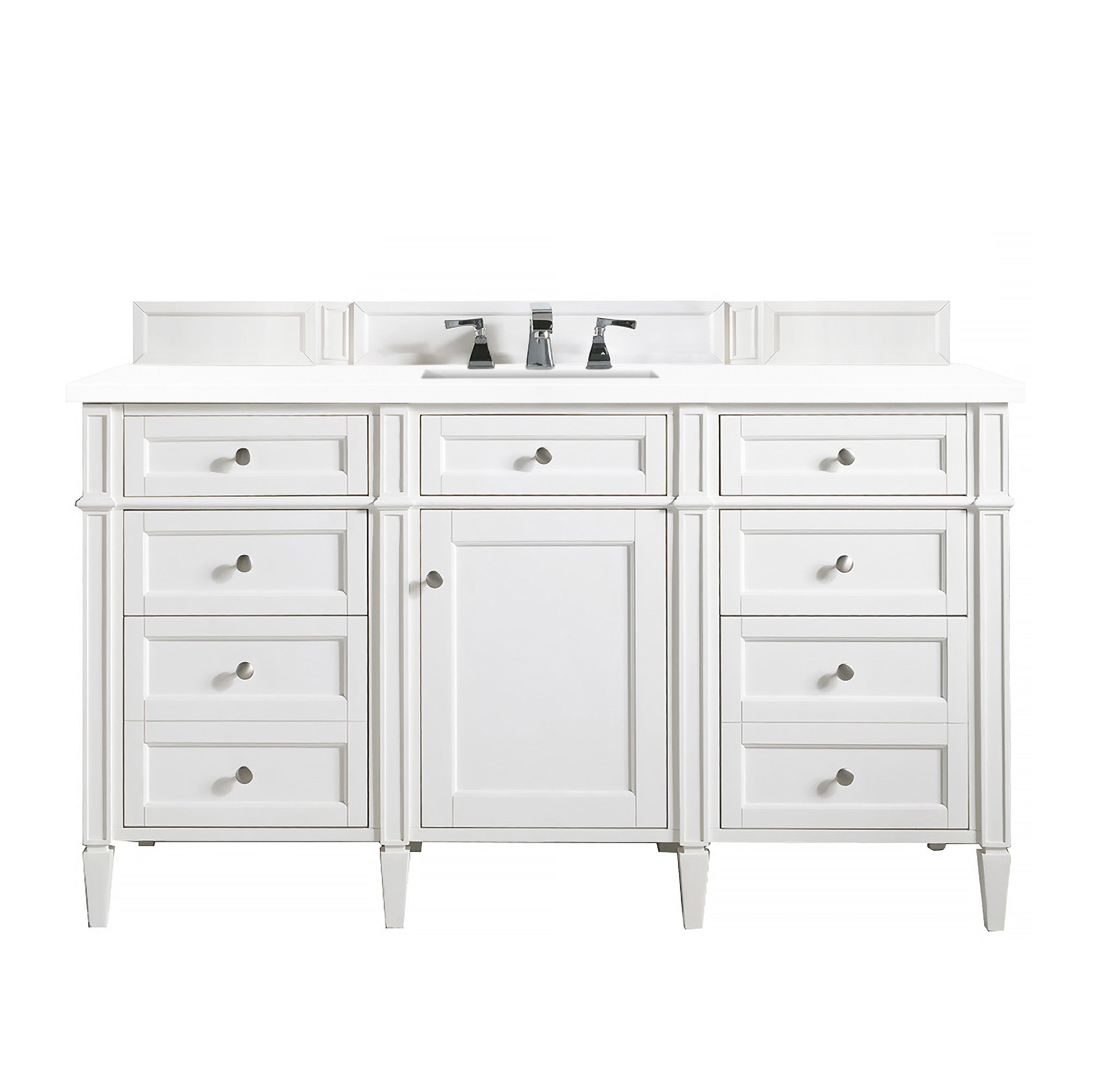 Brittany 60-Inch Bright White Bathroom Vanity with 3CM White Zeus Quartz Countertop - Perfect for Modern Master Bathrooms and Guest Baths