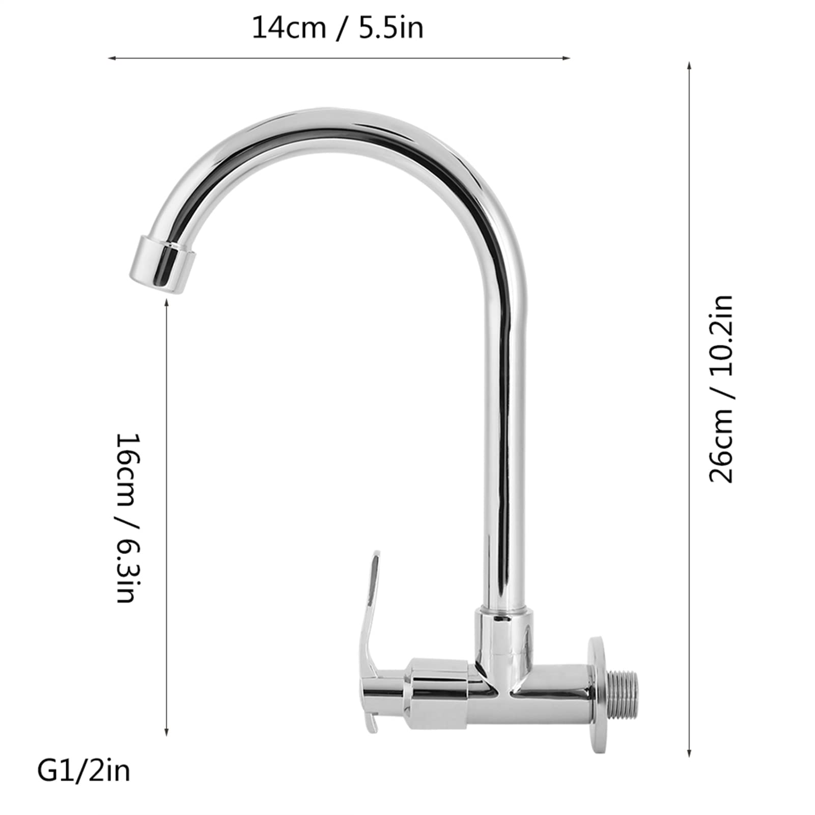 AUNMAS Wall-Mounted Kitchen Faucet - 360° Rotatable Single Lever Cold Water Tap with G1/2 Inch Connection, Copper Outlet (Silver) - Perfect for Small Kitchens, RVs, and Outdoor Sinks