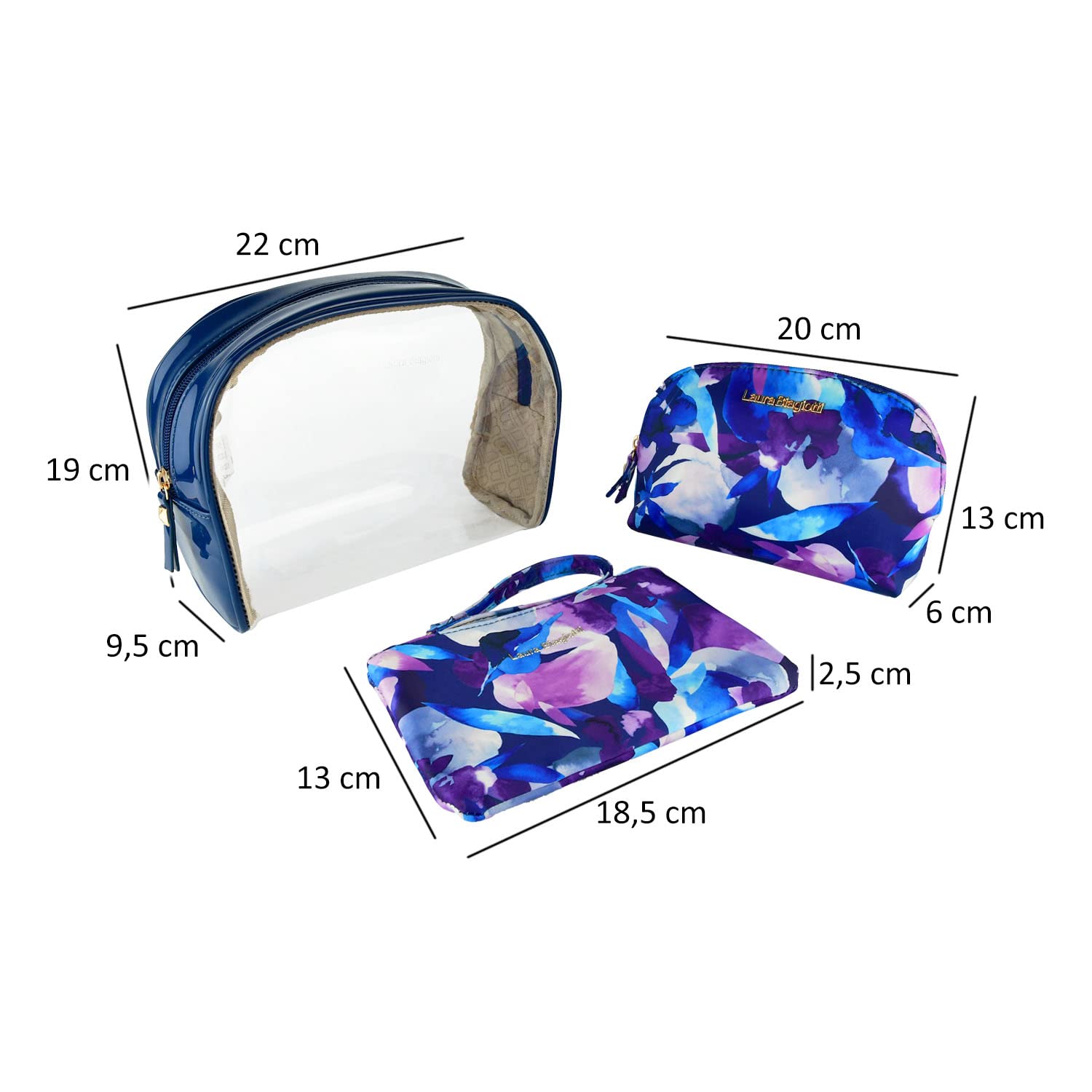 Laura Biagiotti Women's 3-Piece Waterproof Travel Cosmetic Set - Makeup Bag, Clutch & Beauty Case with Gift Box | Perfect for Travel, Bridal Shower & Daily Organization